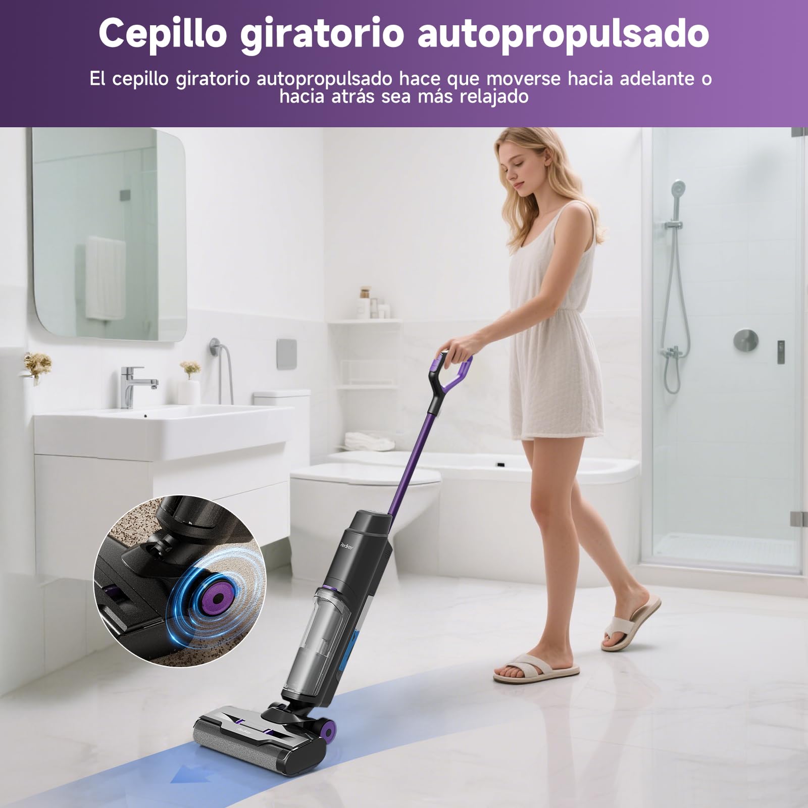 W15 Aspiradora Sin Cable Inteligente 3 en 1, Fregona Eléctrica con 45 Min de Autonomía, 65dB, Avance Automático, Limpieza de Bordes, Potente Succión para Pelo de Mascotas en Suelos Duros