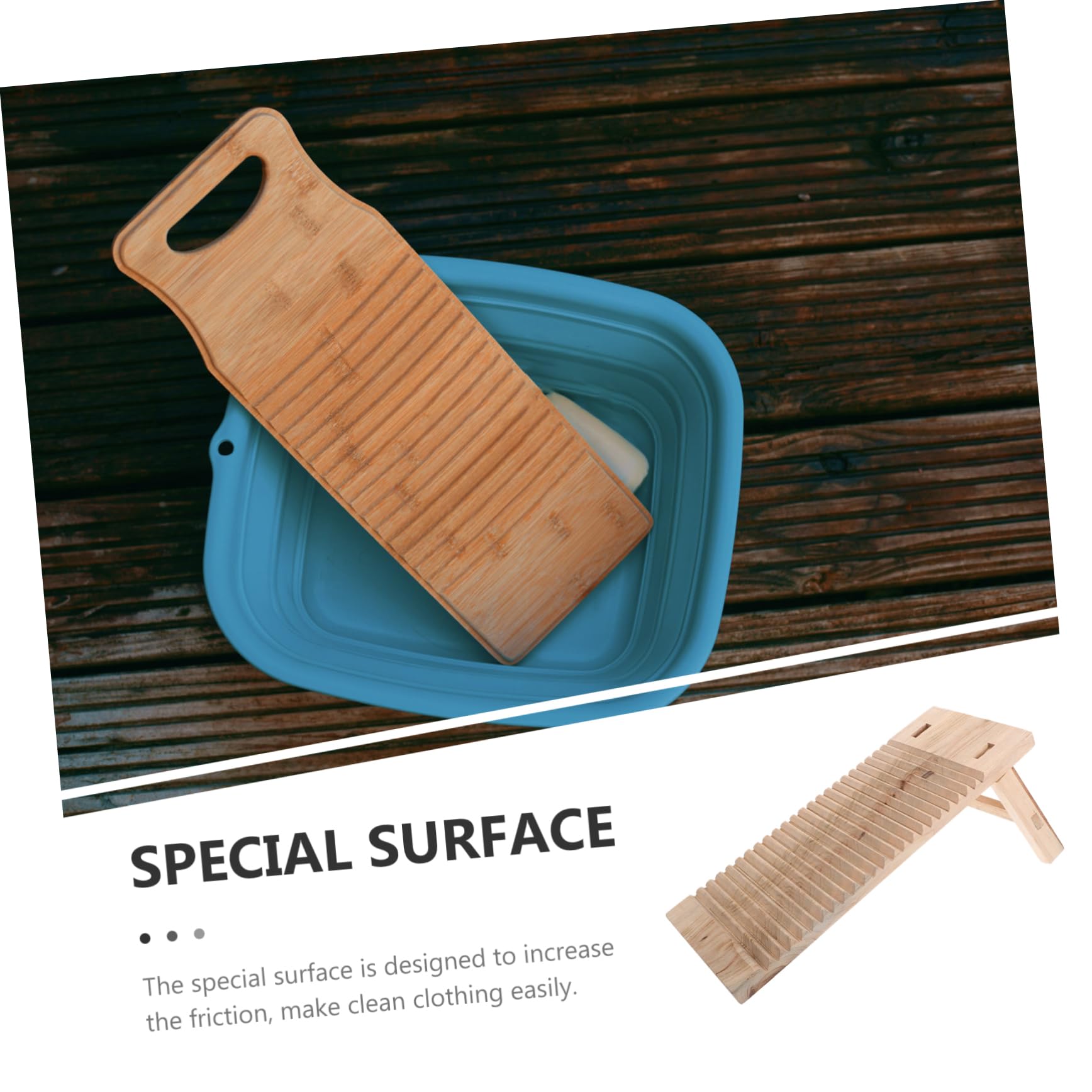 Asse da Lavare a Mano Rettangolare in Legno Massello 50x20x2,5 Cm Antiscivolo Piedi per Lavanderia Domestica e Uso in Viaggio
