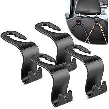 JUSTTOP Car Seat Headrest Hooks 4 Pack, Universal Back Seat Hanger Storage Organizer for Purse, Handbag, Coat, Grocery Bags, Car Interior AccessoriesBlack
