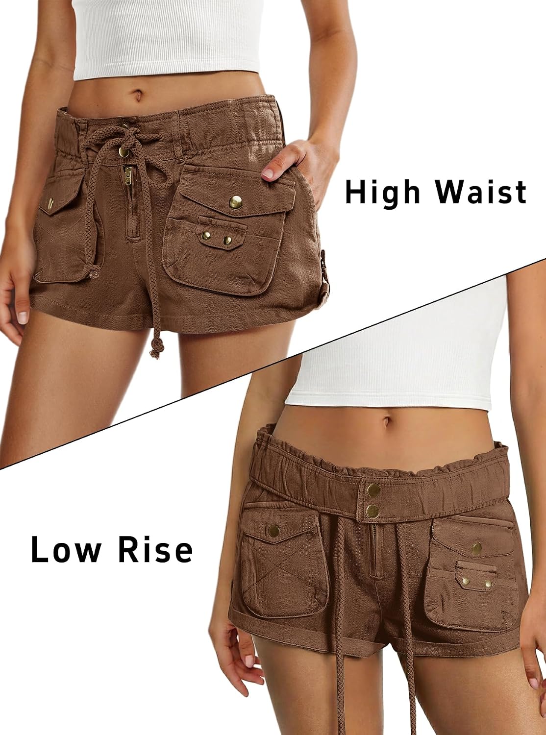 Panadila Womens Cargo Shorts Drawstring Low Rise Mini Shorts