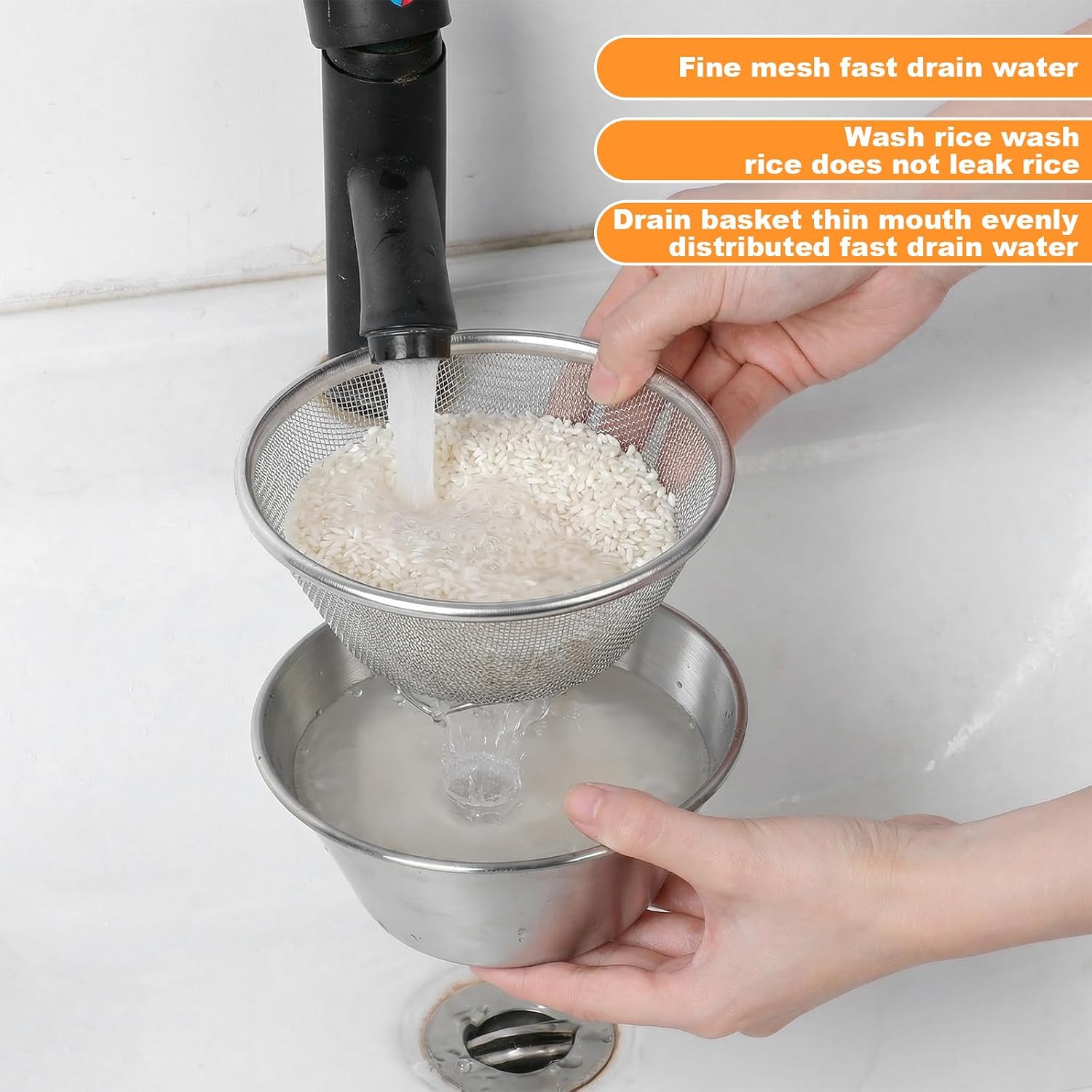 4Pcs small strainer Mini Strainer with Bowl Berry Baskets rice strainers Stainless Steel Stainless Steel Small Colander rice washer strainers bowl for Berries, Strawberry, Grape, Cherry