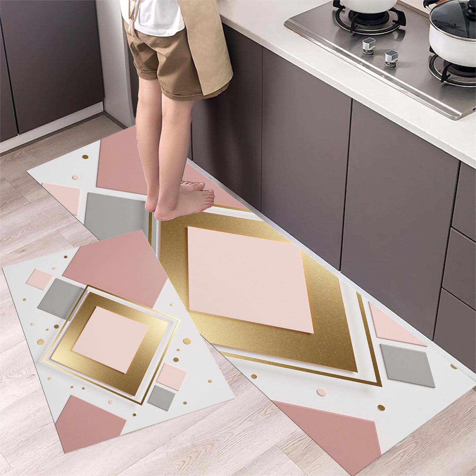 Tapetes decorativos de cocina de lujo con rombos geométricos modernos en set de 2 piezas