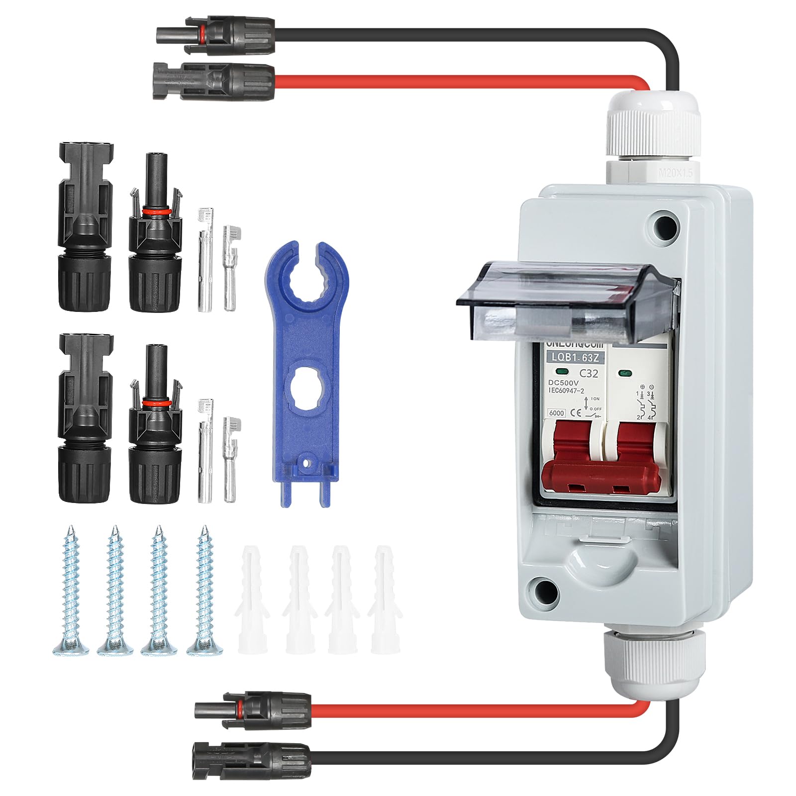 DEWIN DC Trennschalter, Leitungsschutzschalter 1 in 1 aus 1 String PV Trennschalter wasserdichte Solar Combiner Box für PV Anlage 32A DC 500V