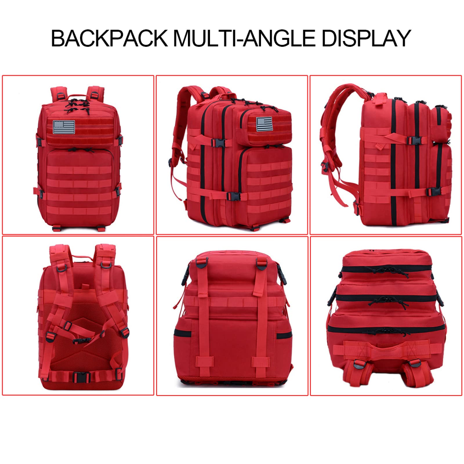 Mochilas de senderismo para acampar 45L, mochila táctica Mochila táctica grande de 3 días Mochila resistente Molle Army Assault Pack para caza Senderismo Camping Otras actividades al aire libre,Black