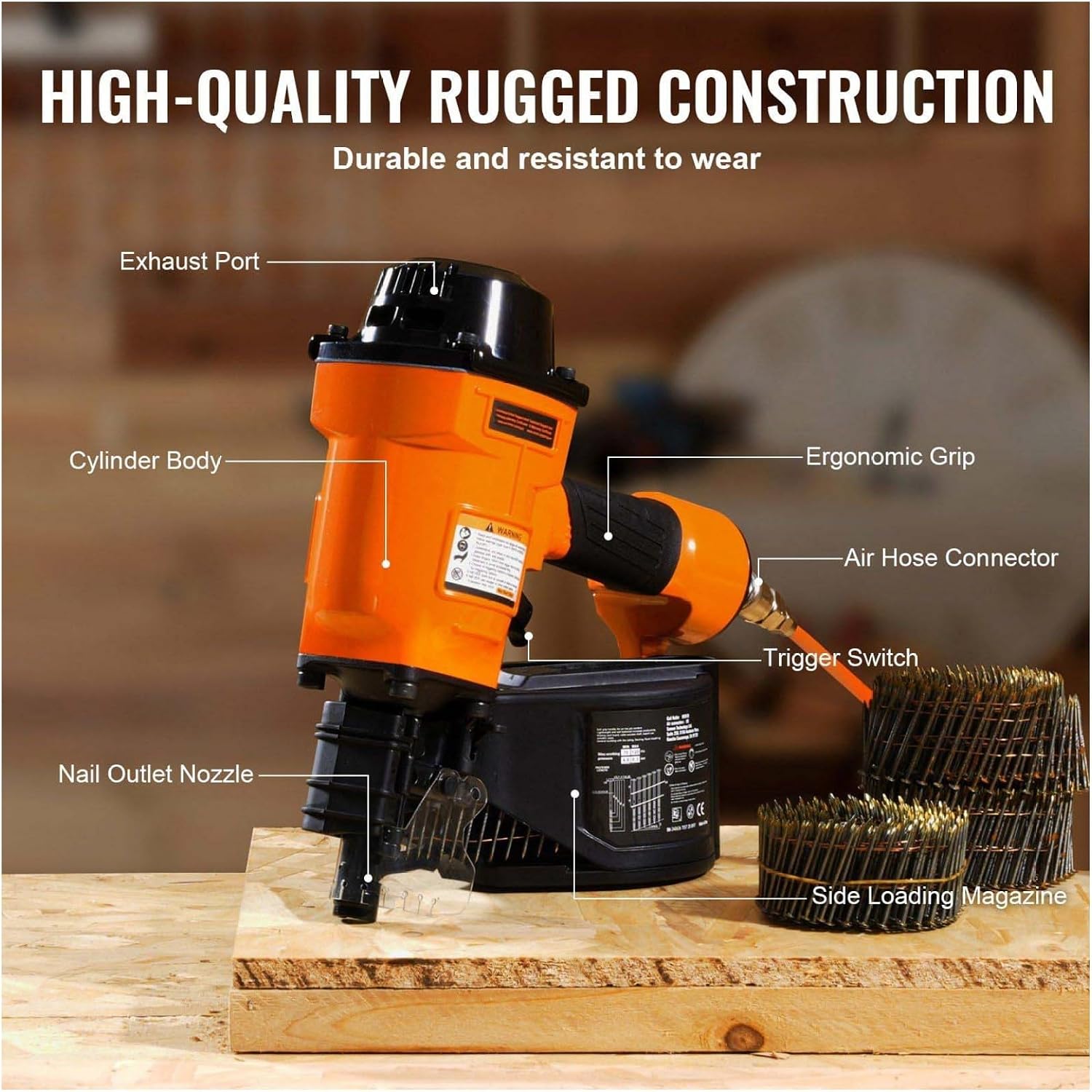 MCN70 Coil Siding Nailer - 15 Degree Pneumatic Nail Gun, 1-3/4 to 2-3/4 Inch for Siding, Fencing, Pallets, & Decking