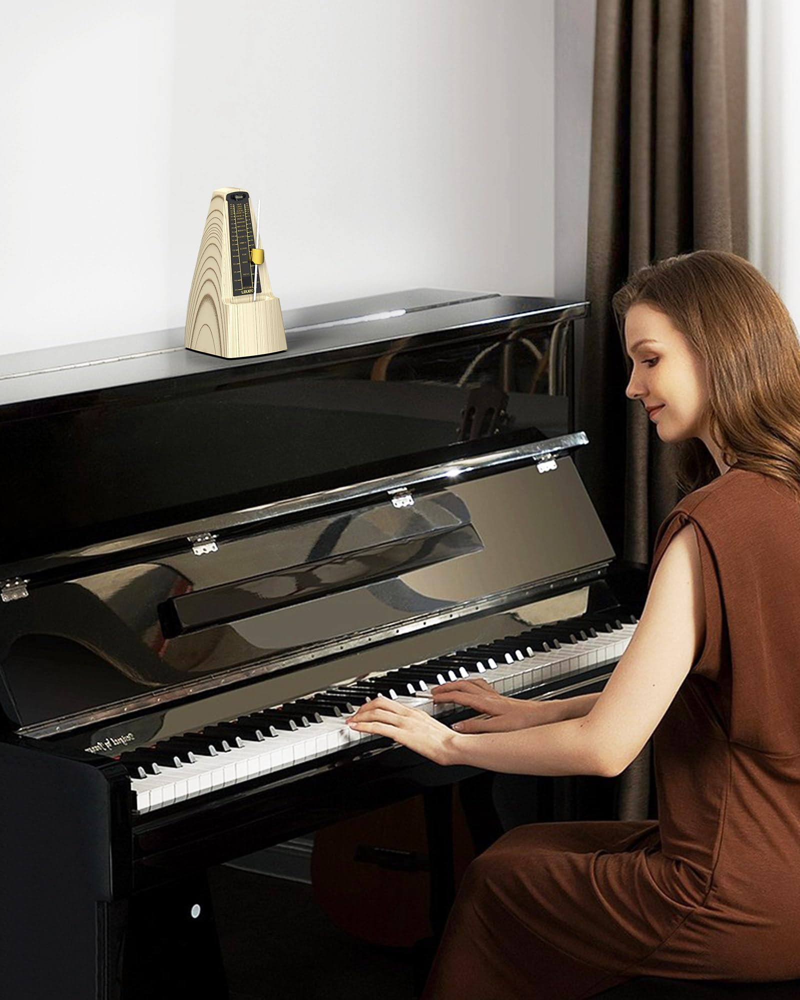 Metronomo meccanico LEKATO | Versione migliorata con ingranaggio in metallo | Metronomo universale con campana enfatizzata per pianoforte, chitarra, ukulele, violino e cromatica