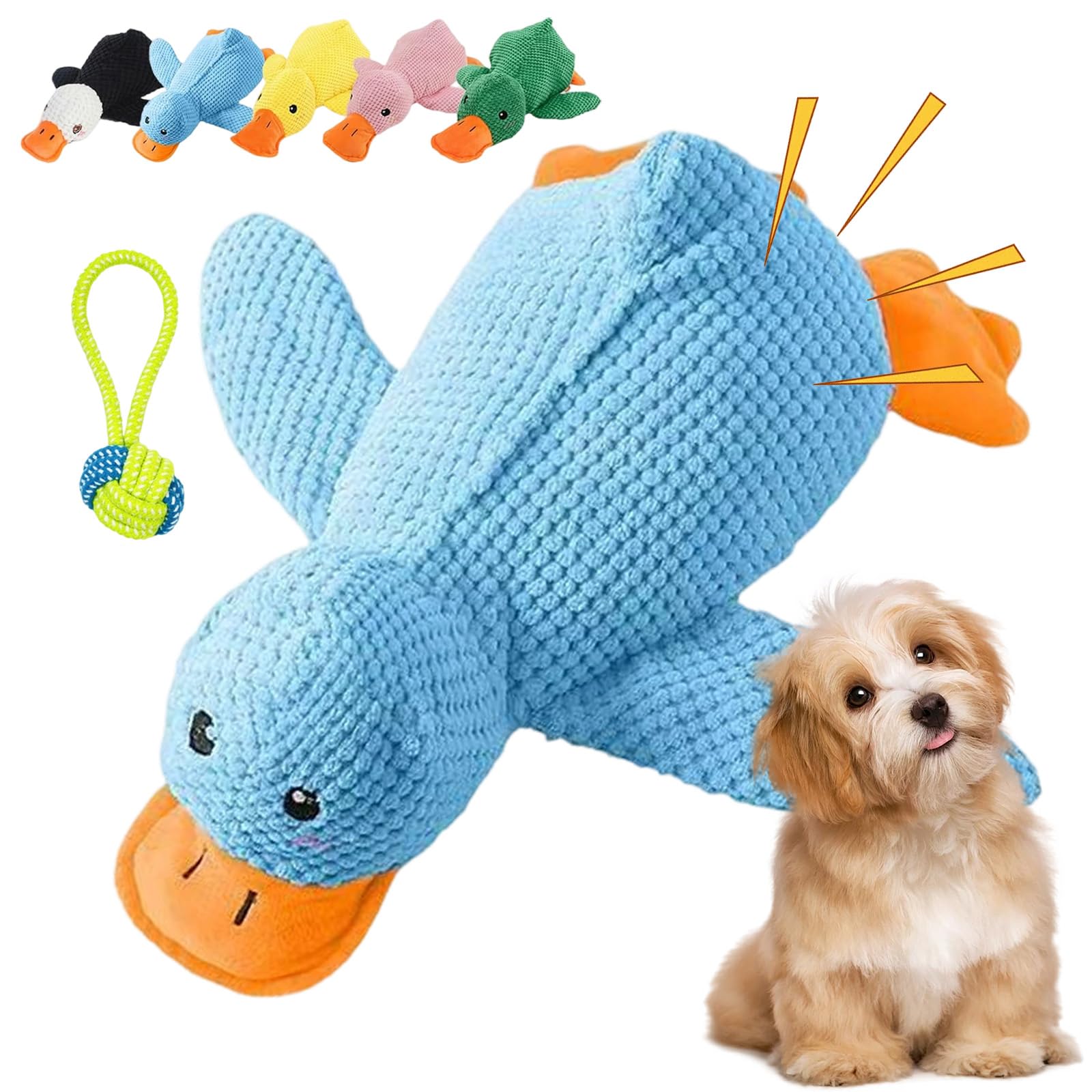 HOPASRISEE 2026 New Paw Love Calming Duck, Interactive Plush Duck Toy for Dogs, Durable Stuffed Calming Pillow with Quack Sound, Fun for Indoor Puppies and Senior Pups (Blue,L: 15x17.7 in)