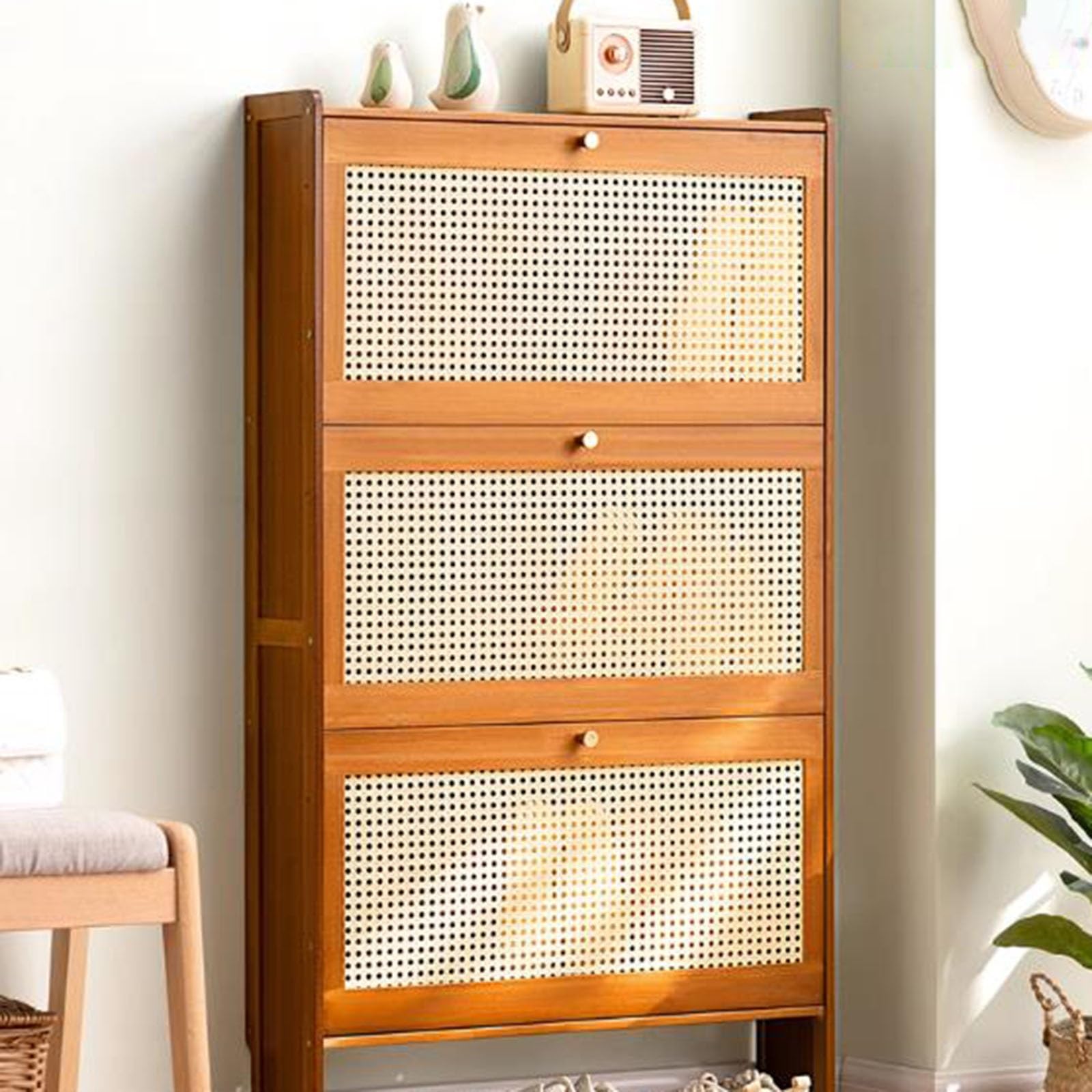Meuble de rangement à chaussures 3 niveaux pour entrée et salon, modèle noir en métal autonome