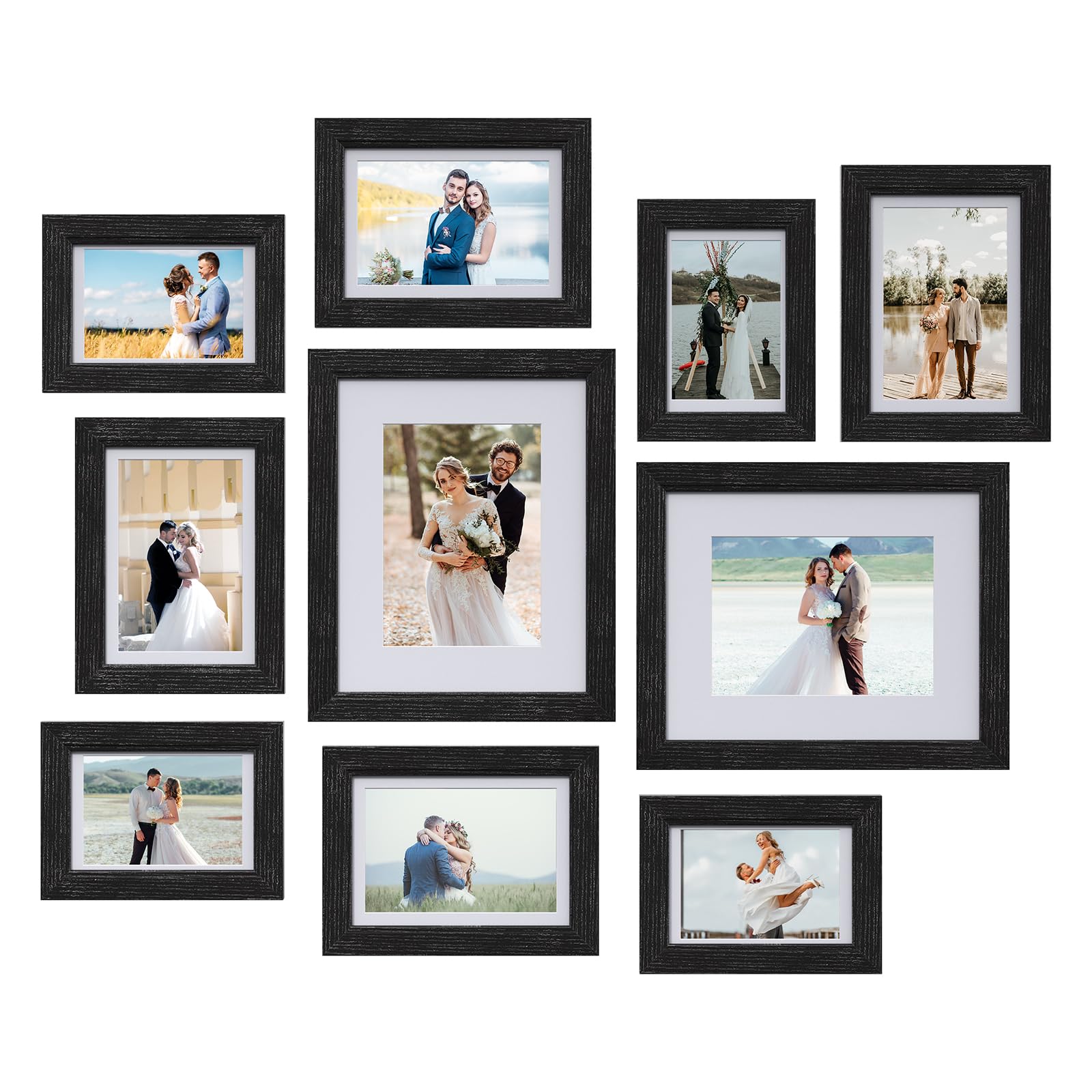 Povrgive Picture Frames Set of 10 Black, Bulk MDF Frames for 8x10, 5x7, 4x6 Photos Real Glass for Wall or Tabletop