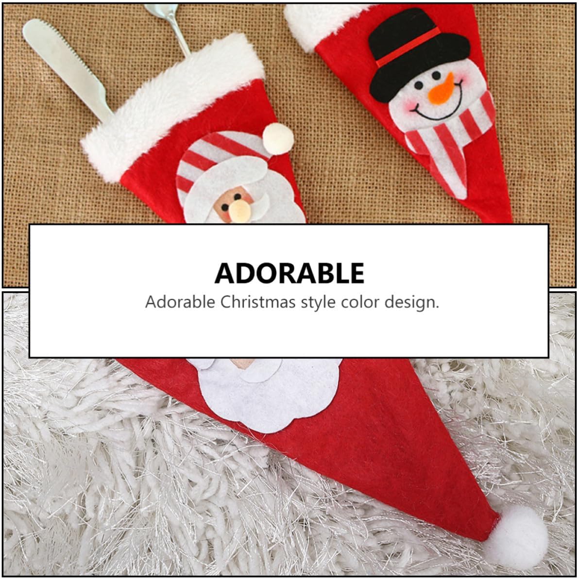 8pcs Christmas Knives Holders Xmas Party Accessory Red Non-woven Fabric