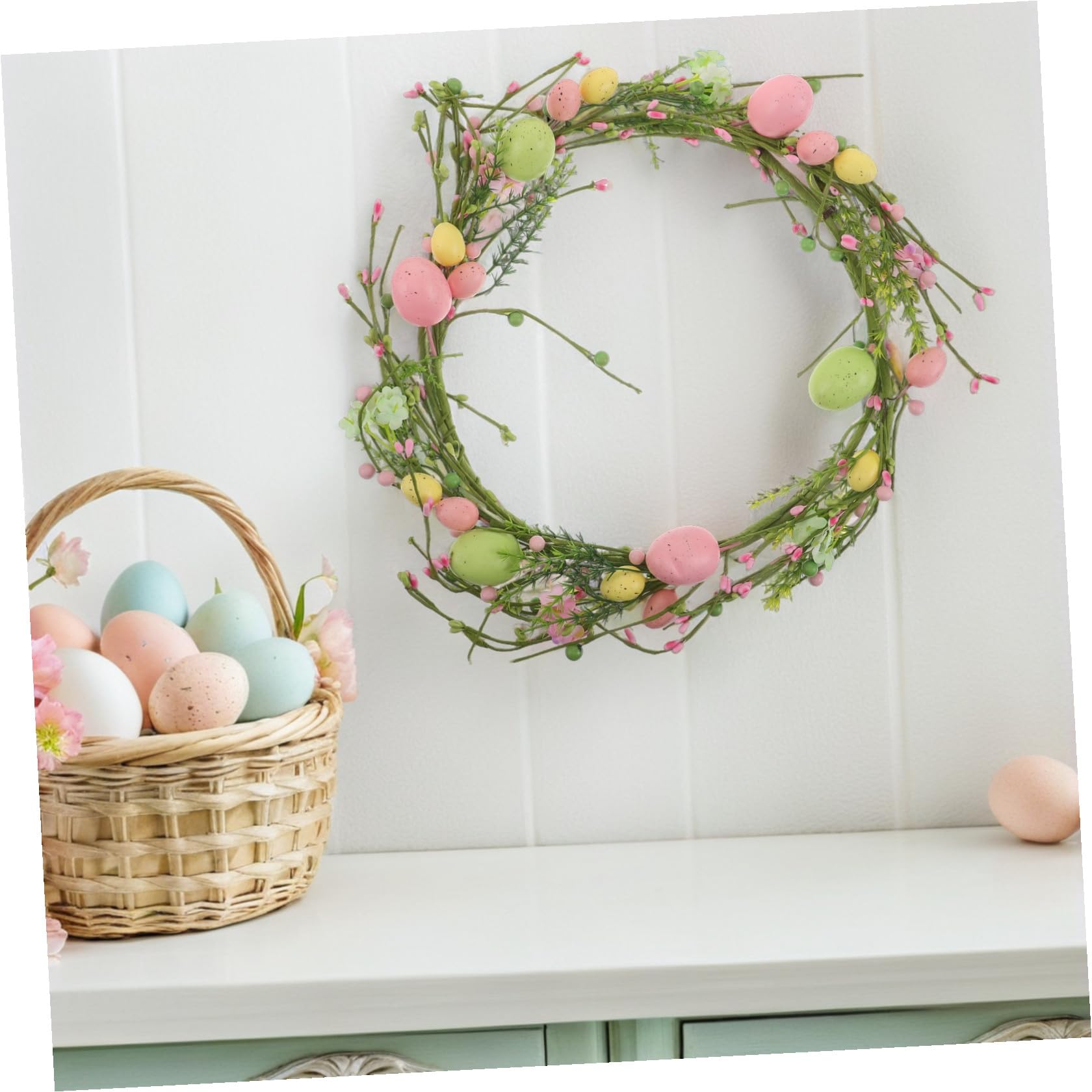 Gadpiparty Ghirlanda Pasquale Primaverile con Uova e Bacche Artificiali, Decorazione Versatile in Schiuma e Tessuto per Feste e Riunioni Familiari