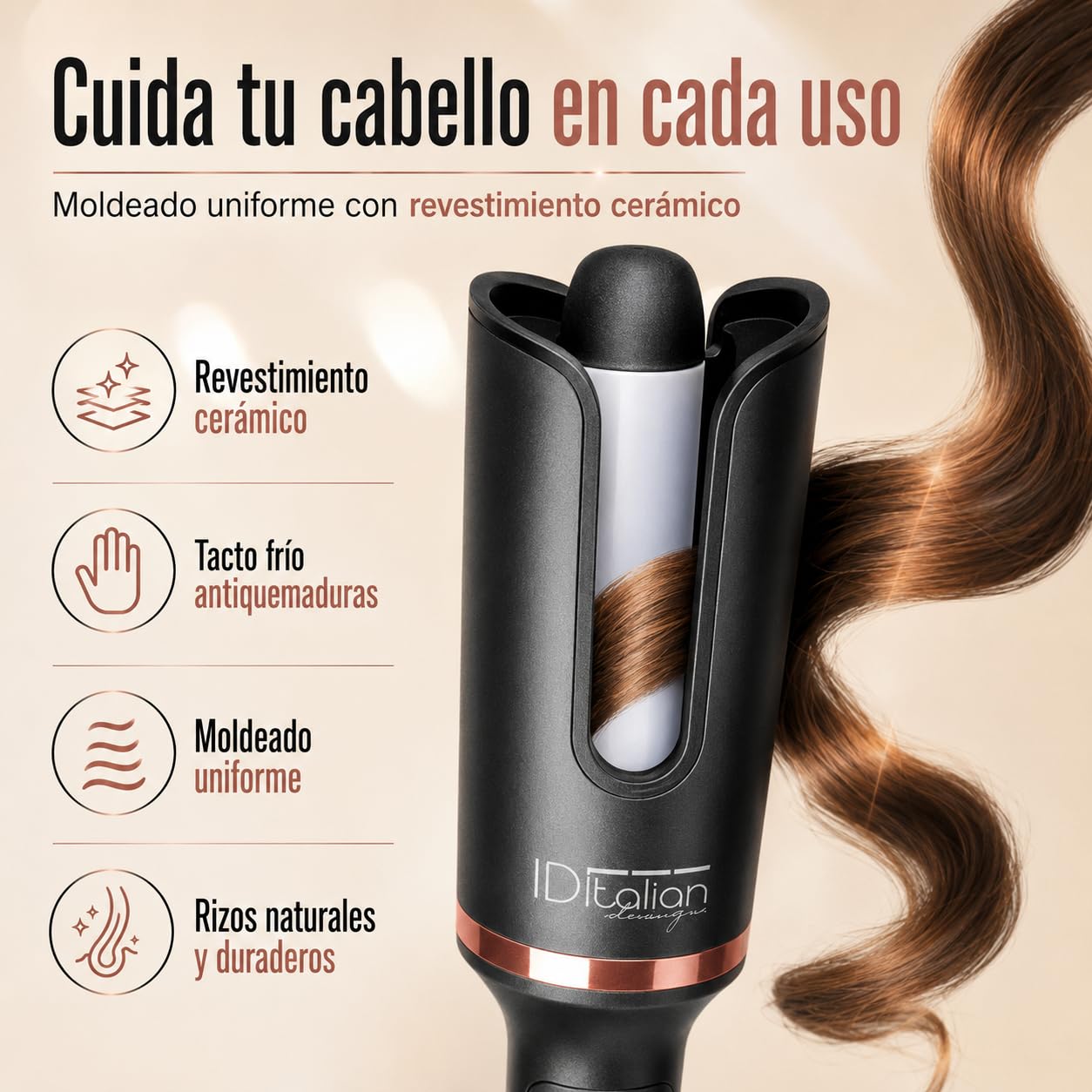 Rizador de Pelo Automatico My Tulip ID Italian Design - Automatic Hair Curler con 3 Temperaturas (160ºC / 190ºC / 220ºC) para Todo Tipo de Cabellos - Modelador de Cabello Profesional