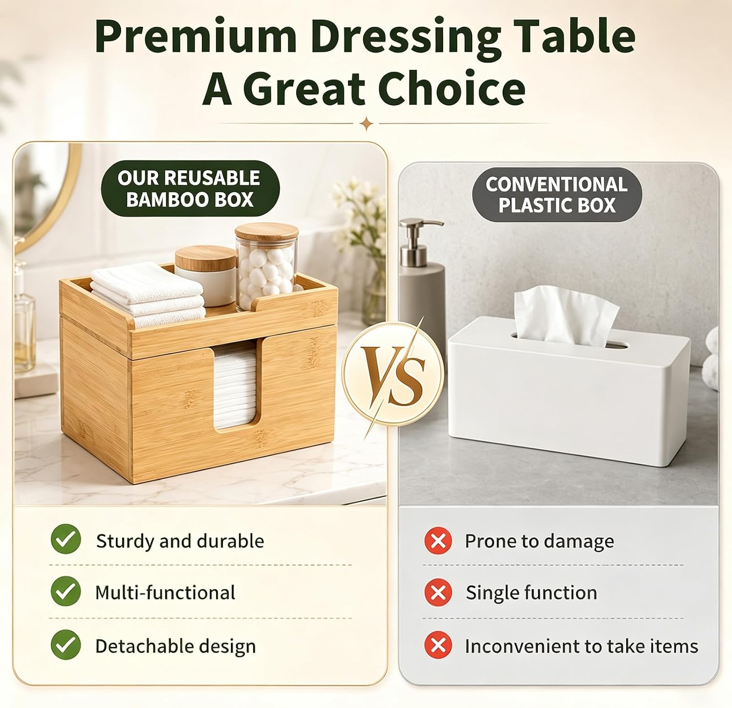 Wooden Facial Towel Holder & Dispenser for Bathroom Countertop image 4