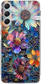 PrintiFy Samsung Galaxy A34 ile Uyumlu Vitray Mücevher Flora Tasarımlı Şeffaf Silikon Kılıf
