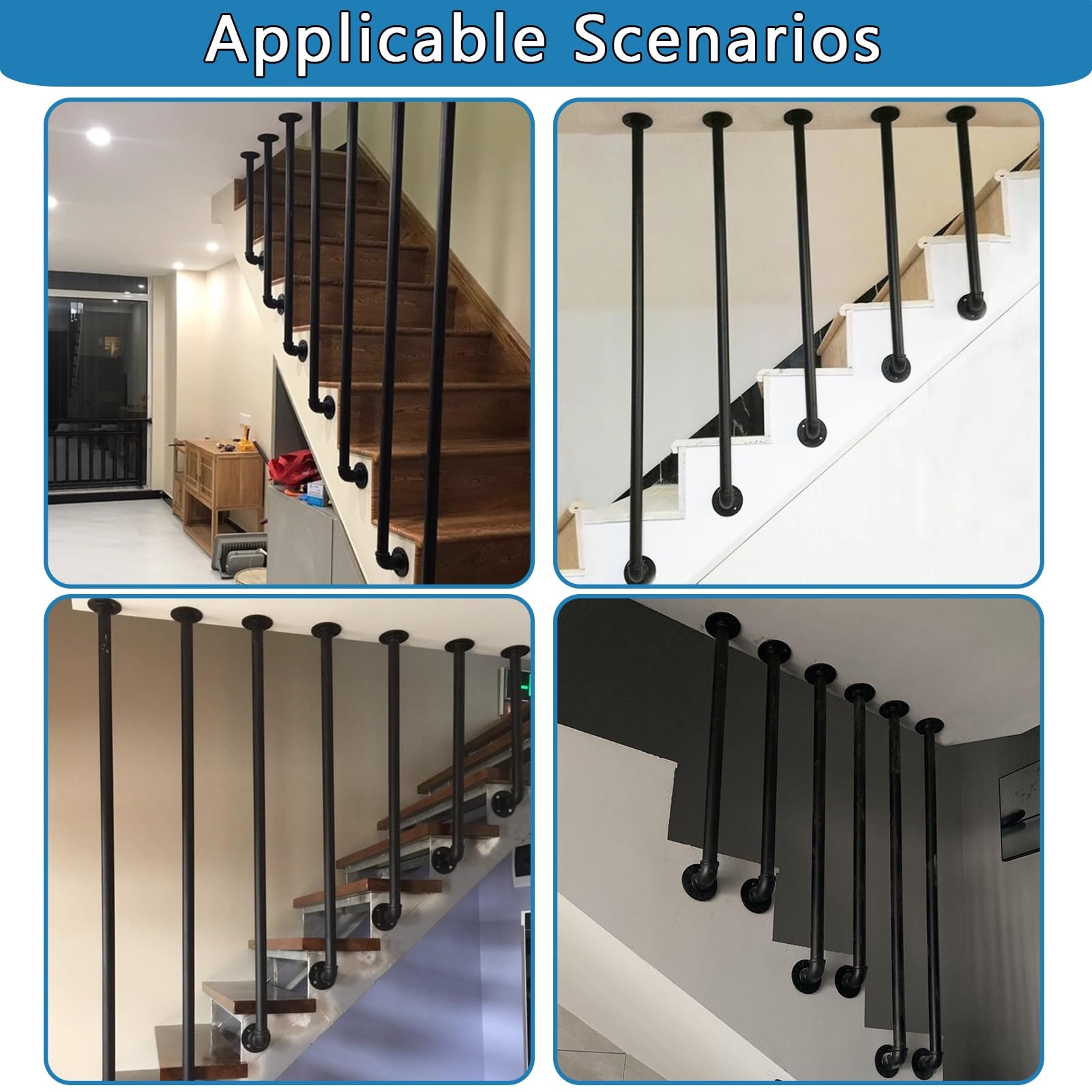 Barandilla de Escalera en Forma de L, pasamanos de Escalera, Barra de Apoyo, Tubo Redondo de Hierro Forjado Negro de 1 a 5 pies (105 cm/3,4 pies) para Interiores y Exteriores.