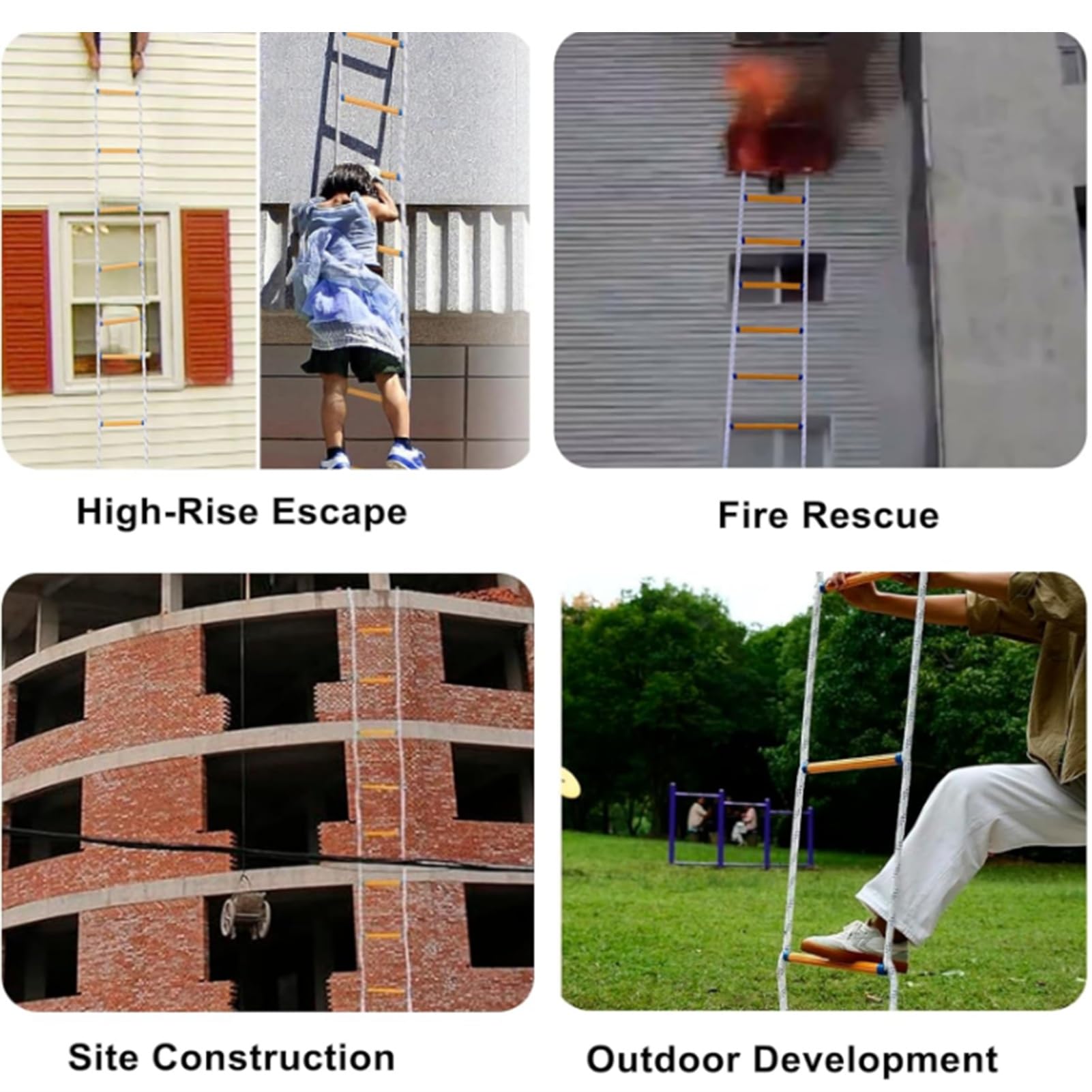 Scala di Emergenza antincendio, Scala di Sicurezza in Corda ignifuga, Scala di Sicurezza, Scala di Emergenza in Corda, Scale di Sicurezza antincendio Balcone con 2 ganci/10 m (33 p