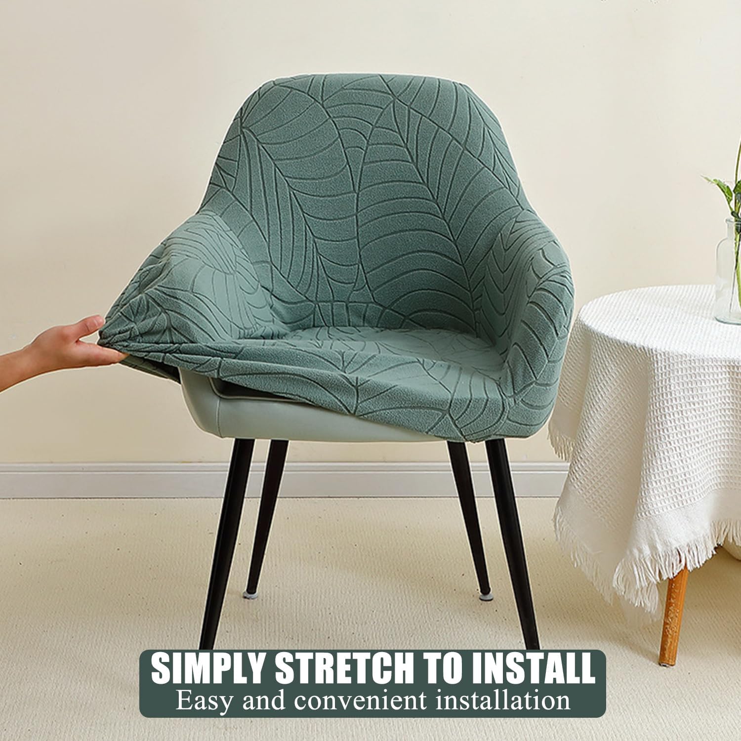 Khaki,2pcs, Dining Chair Cover Stretch Chair Cover Set of 1/2/4 Chair Slipcover with Arm Removable Curved Back Chair Cover Curved Back Chair Slipcovers Office Chair Cover Washable