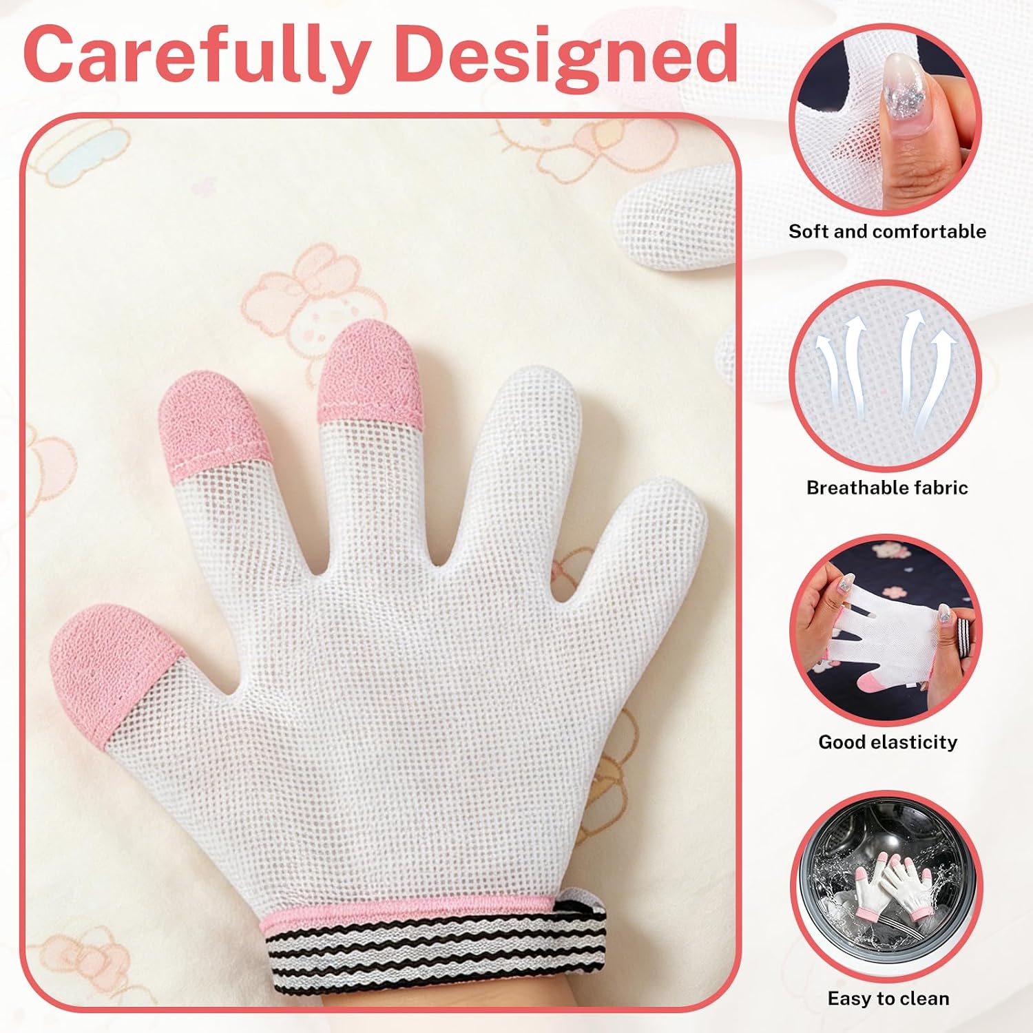 Thumb Guard Gloves for Kids & Baby – Stops Thumb Sucking, Nail Biting & 5-Finger Sucking, Comfortable Breathable Protective Gloves for Age 1-5 Years (Pink-L)