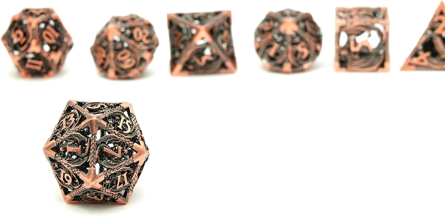 DND Dice Set Metal Dice Dungeons and Dragons Dice Gift Polyhedral Dice Set Role Playing Dice D20 Hollow Polyhedral Dice Set for Dungeons and Dragons RPG MTG Table Games