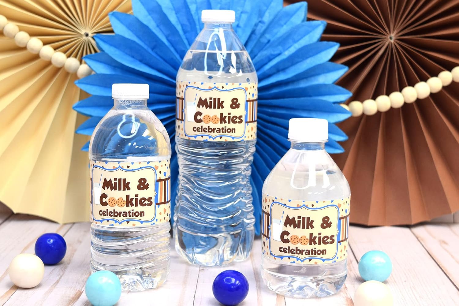 Milk and Cookies Birthday Themed Waterproof Water Bottle Sticker Wrappers 20 Wrap Around Labels Sized 1.75" x 8.5" by AmandaCreation (Pack of 2)