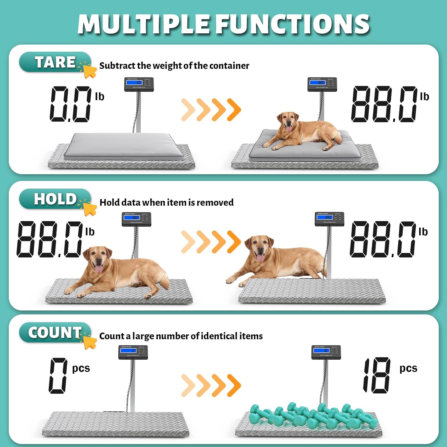 Livestock Animal Scale 1100lb x 0.2lb Pet Weight Scale for Large Dogs Pigs Goats Sheep Digital Postal Shipping Scale with 40.5"x20.9" Large Stainless Platform Display Stand Rod