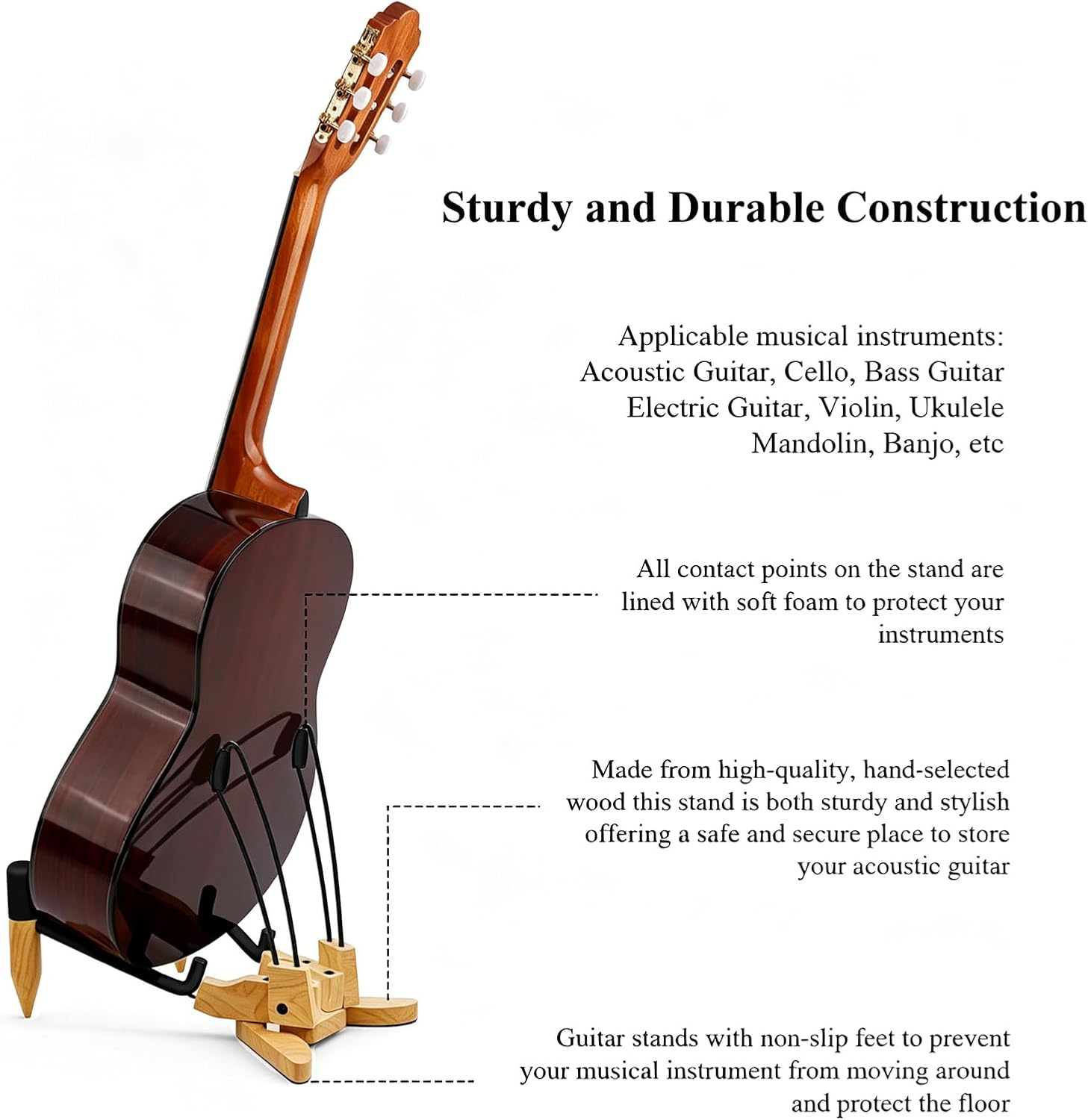 MUSO Guitar Stand , Guitar Stand Floor for Acoustic Guitar, Electric Guitar, Bass Guitar, Cello Compact and Portable Storage, Travel Stand, Home, Studio, or Concert Use