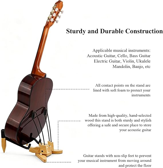 MUSO Guitar Stand , Guitar Stand Floor for Acoustic Guitar, Electric Guitar, Bass Guitar, Cello Compact and Portable Storage, Travel Stand, Home, Studio, or Concert Use