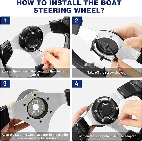 Vista 15 de Volante de barco de 12.5 pulgadas, adaptador de volante marino de eje de 3/4 pulgadas, fibra de carbono antideslizante para barcos, yates, botes Azul