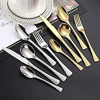 Vista 5 de Juego de cubiertos martillados para 8, cubiertos cuadrados de acero inoxidable de 40 piezas, juego de cubiertos de metal de diseño moderno, incluye