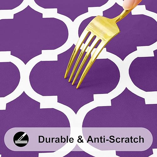 Miniatura 227 de Smiry - Mantel redondo de vinilo ajustable con bordes elásticos y parte trasera de franela, mantel de vinilo impermeable, lavable, diseño enrejado