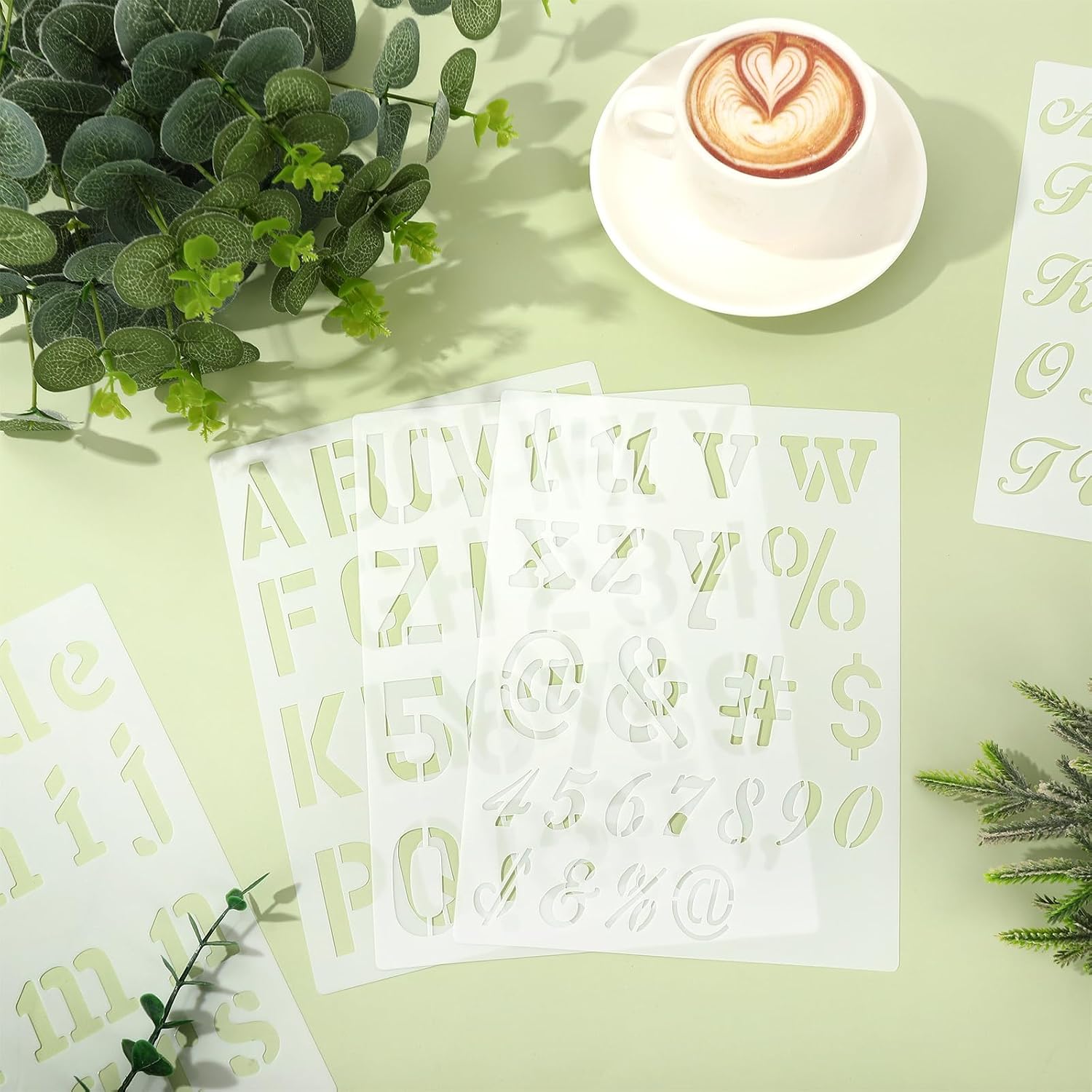 JarThenaAMCS 45Pcs 4, 2, 3/2, 1/2 Inch Letter Stencils for Painting Reusable Plastic Number Alphabet Stencils for DIY Crafts Supplies image 4