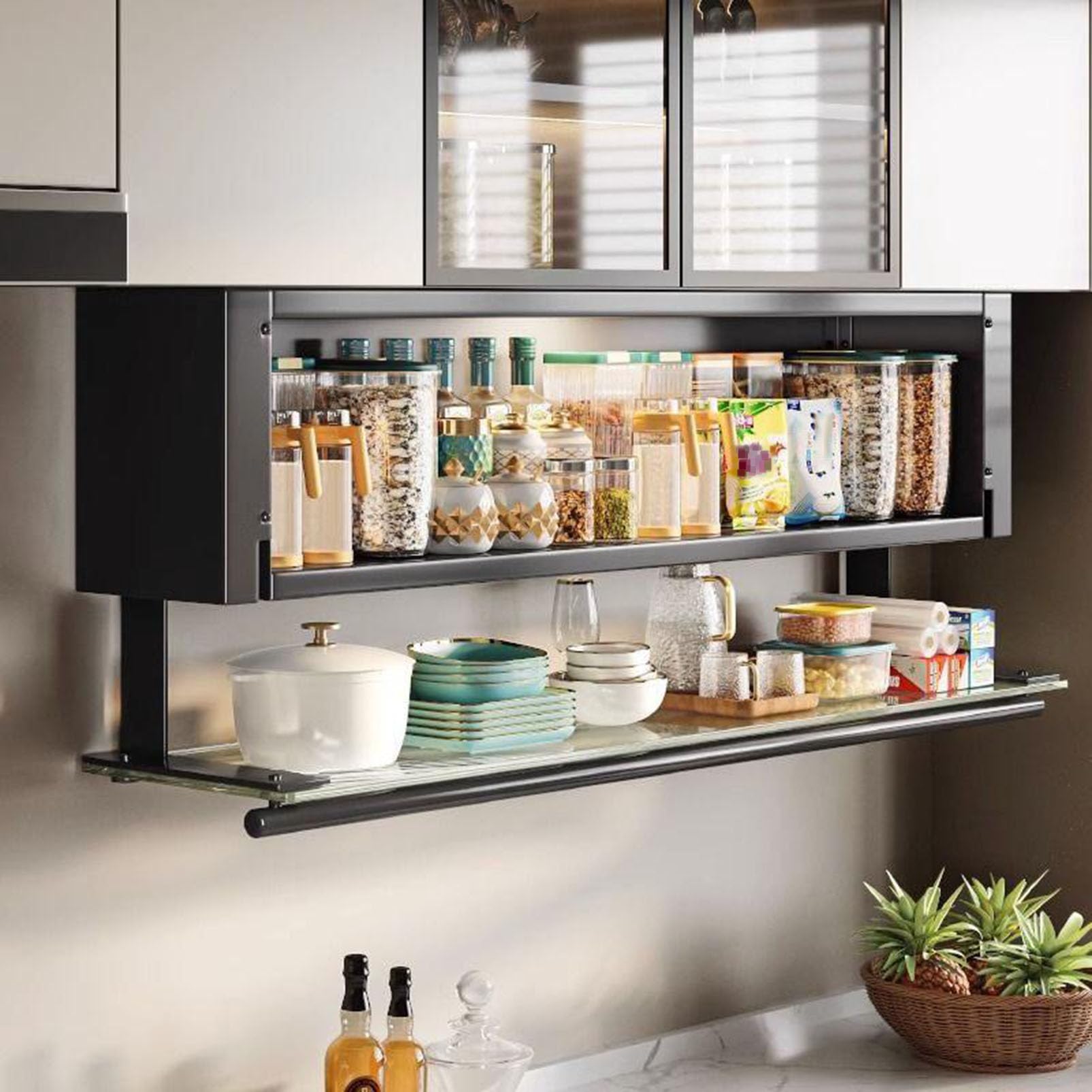 Armoire de Rangement de Cuisine, étagère à épices Murale, Organiseur de Pots d'assaisonnement, Armoire de Salle de Bain avec Porte vitrée pour Le Garde-Manger et Le Rangement de la