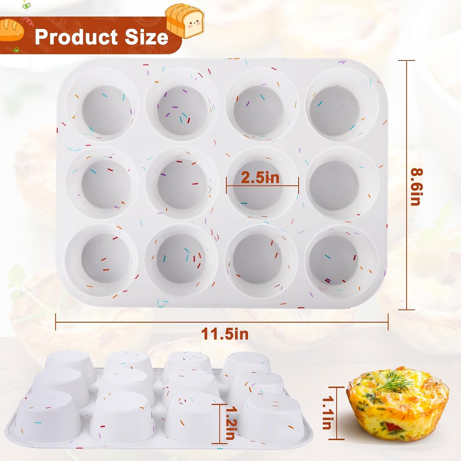 Juome Silicone Egg Bite Molds - 12 Cups Silicone Muffin Pans for Baking, Nonstick Cupcake Pan Silicone Mold for Making Tarts, Meatloaf and Mini Cheesecakes