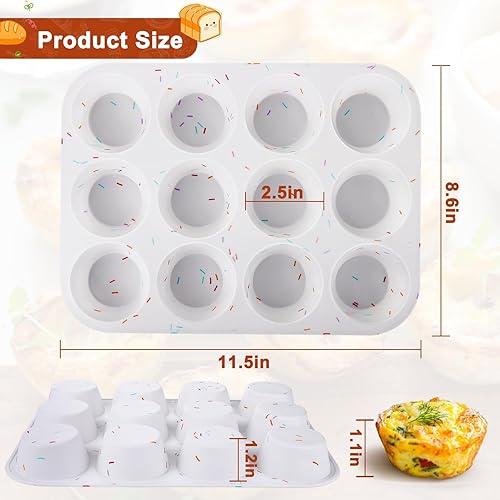 Miniatura 7 de Juome Moldes de silicona para mordeduras de huevo, 12 tazas de moldes de silicona para magdalenas para hornear, molde de silicona antiadherente para