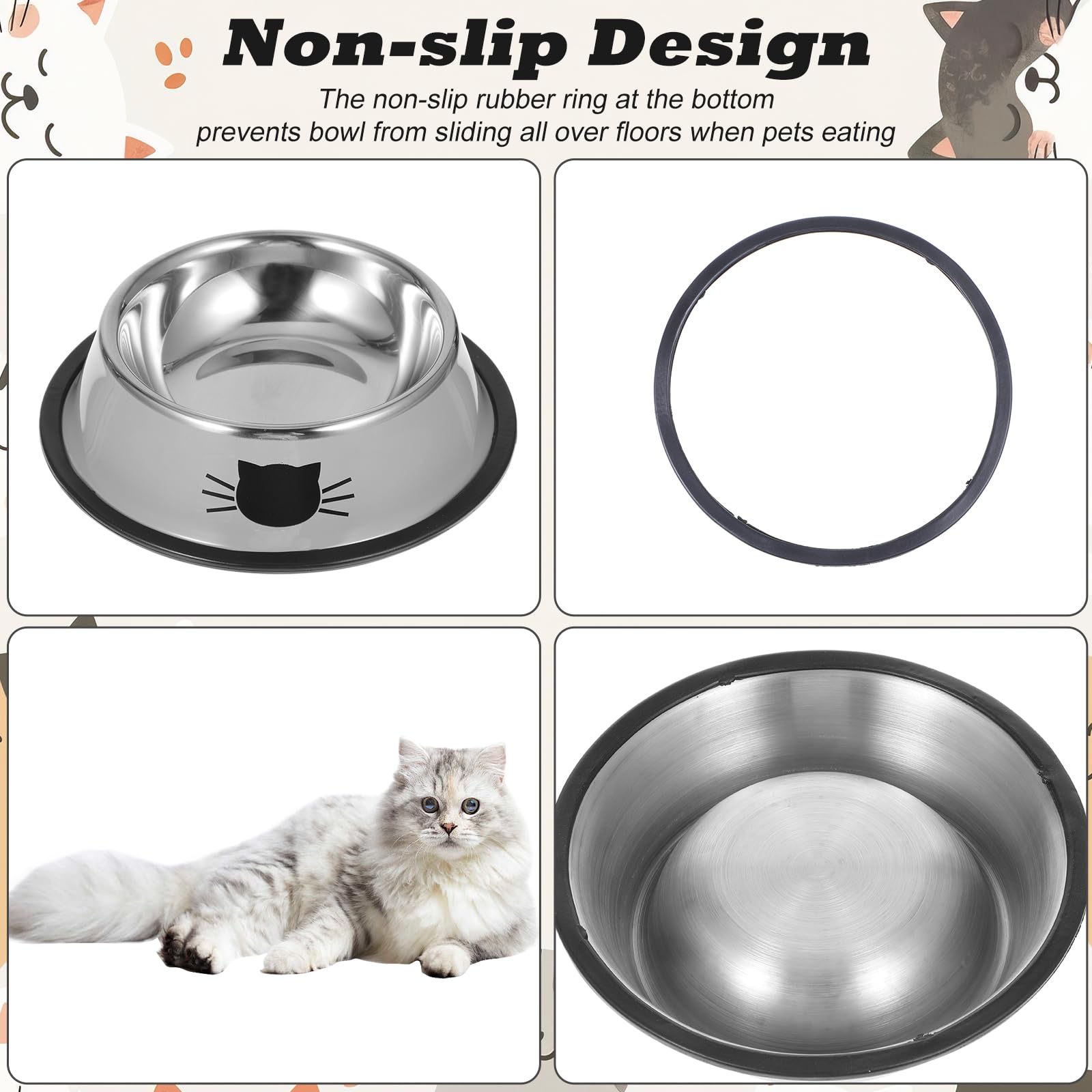 Katzennäpfe aus SSS-Stahl, mit Gummiboden, rutschfest, für kleine Haustiere, stapelbar, 10 Stück