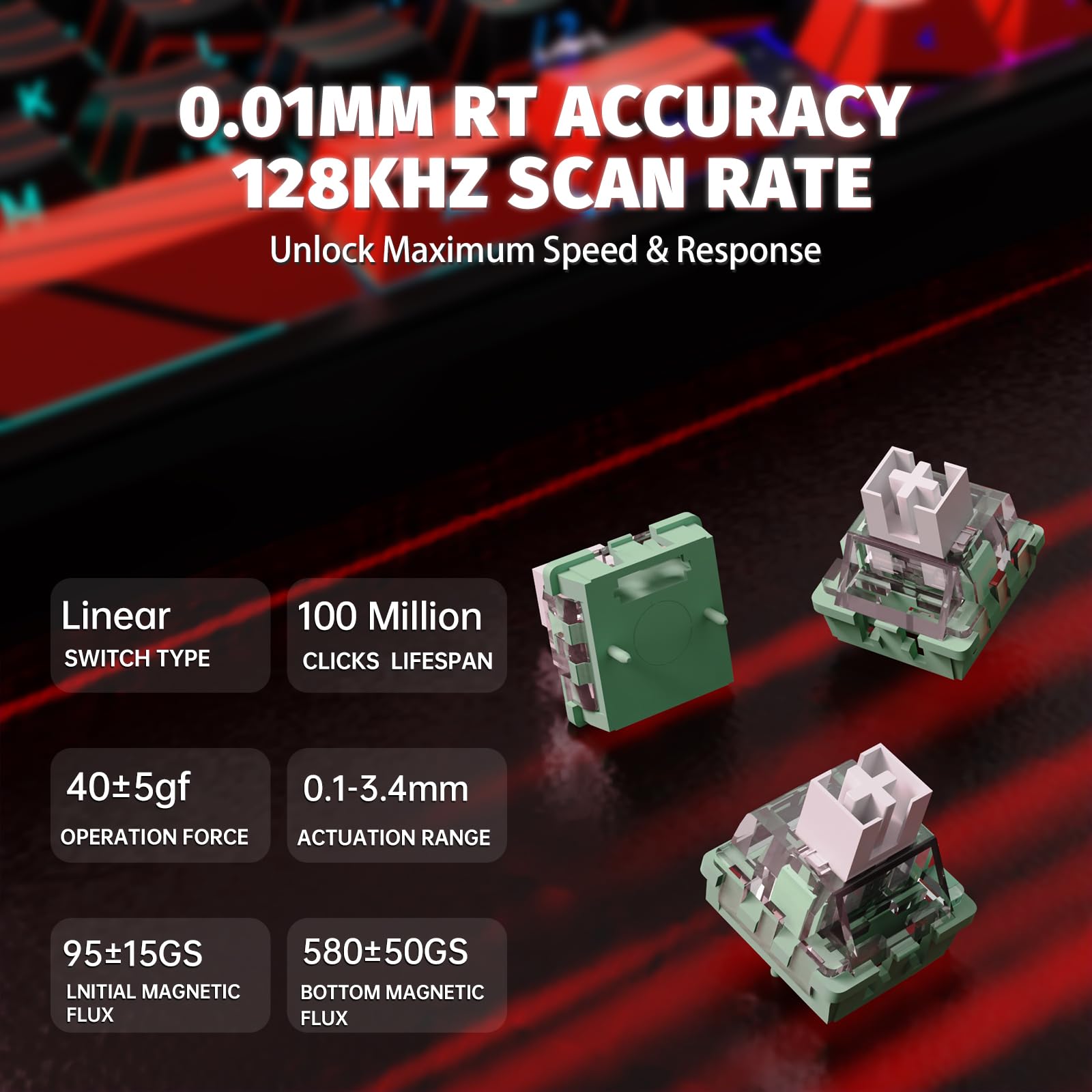 ATTACK SHARK X65PRO HE Tastiera Rapid Trigger 8000Hz, Tastiera Gaming Wireless RGB 60% con Precisione RT di 0,01mm, Switch Magnetici, Attuazione Regolabile, Snap Tap, per PC/Mac, Rosso