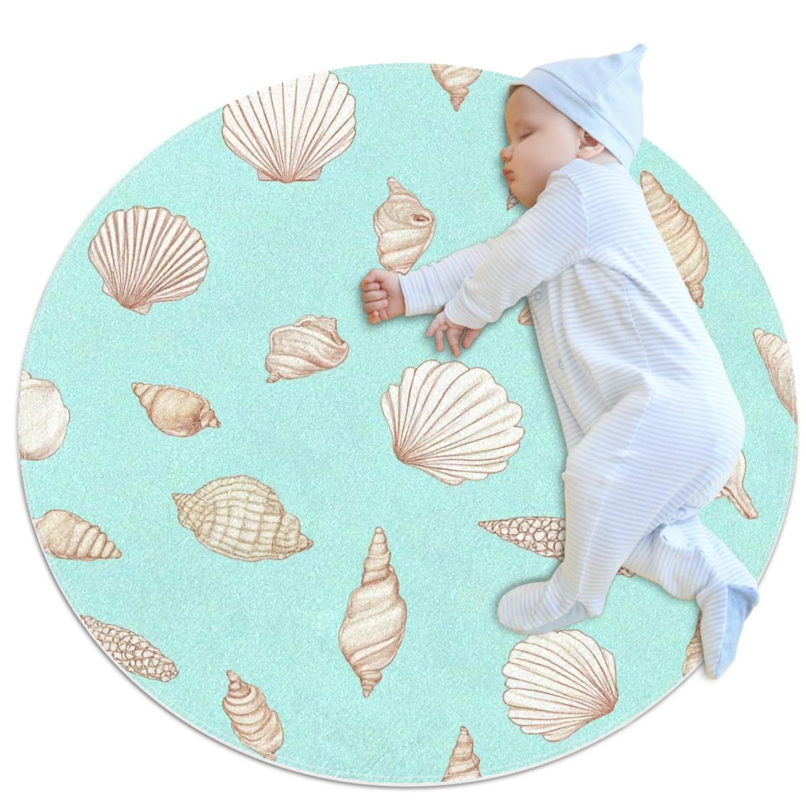 Tapis de salle de bain rond 1m coquillages tapis de sol et paillasson antidérapant
