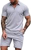 EISHOPEER Mens Polo Shirt and Shorts Set Fashion Zipper 2 Pieces Outfits