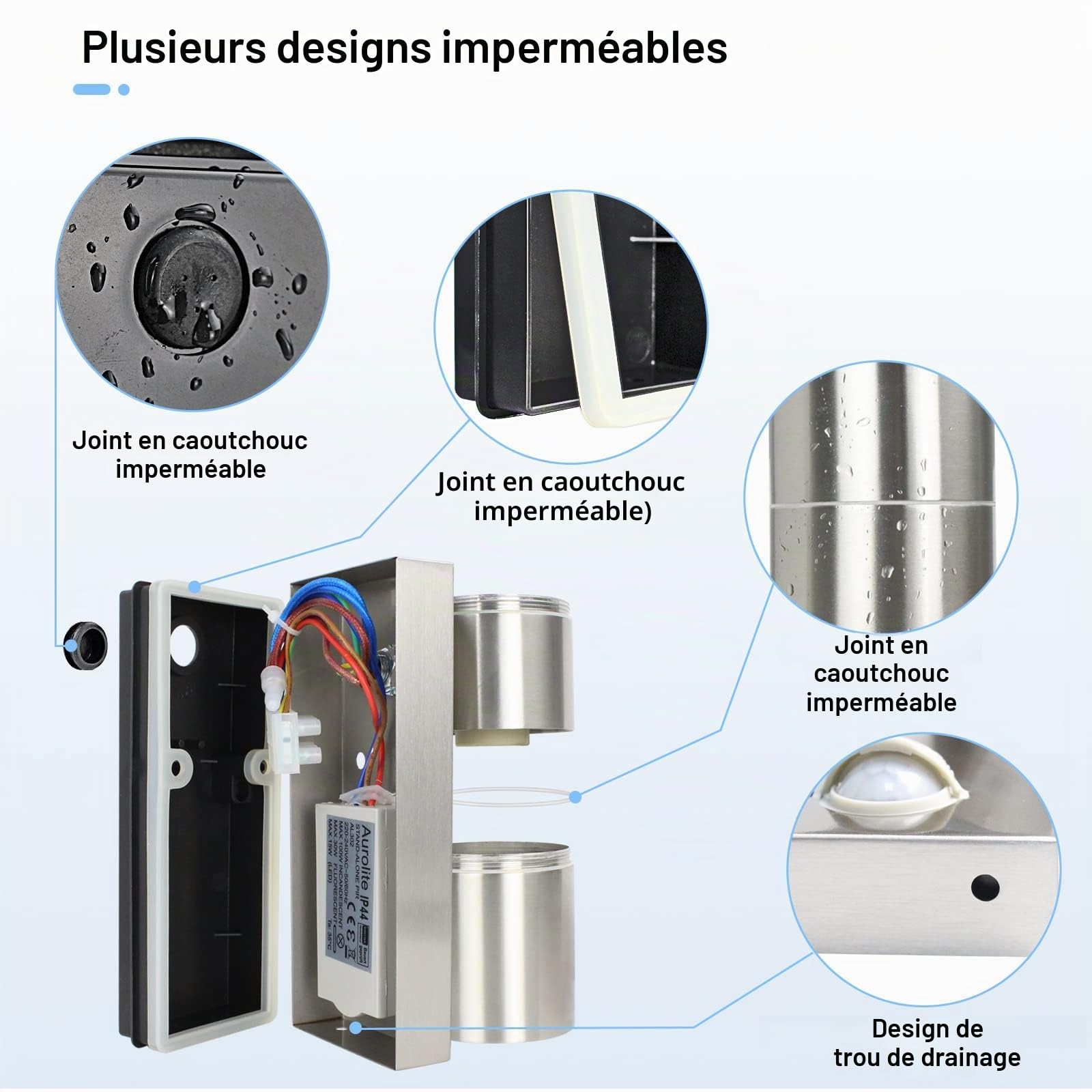 Applique murale d'extérieur avec détecteur de mouvement PIR LED IP44 en acier inoxydable avec 2 ampoules GU10 5 W Blanc chaud