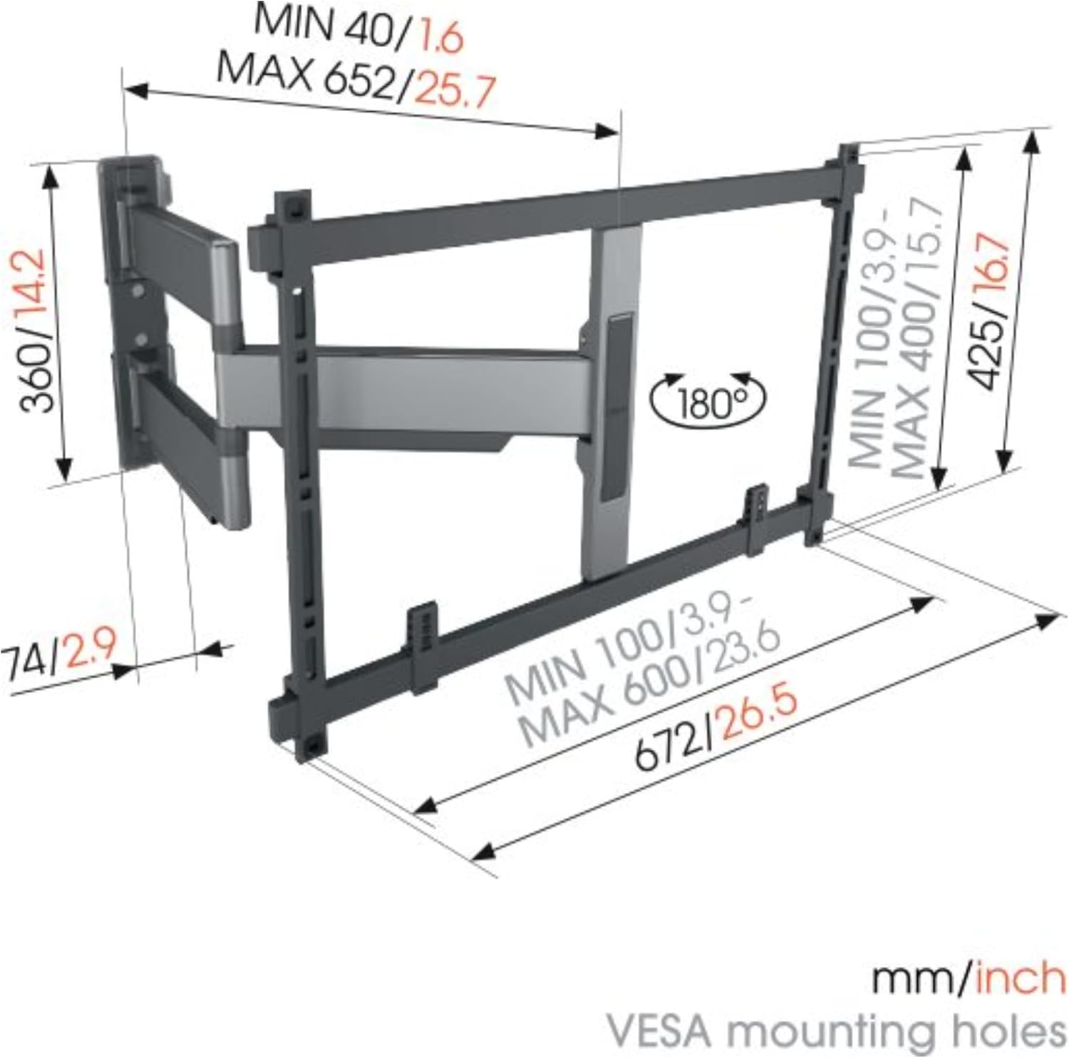 Vogel's TVM 5845 Full-Motion Ultra-Thin TV Wall Bracket for 55-100 inch TVs, Max. 121 lbs, Swivels up to 180°, Full-Motion TV Mount max. VESA 600x400, Universally Compatible
