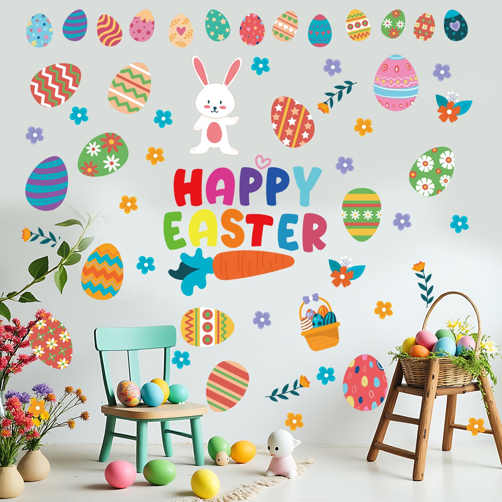PLIGREAT 3 Sheets Easter Egg Wall Decor Sticker