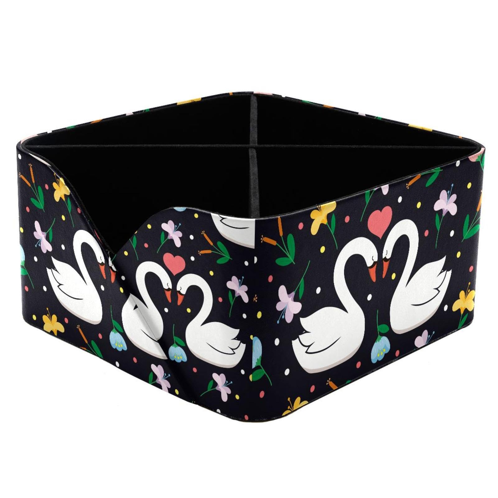KengjuTesu Flowers Swan Love Desktop Organizer Pen Holder, Rectangular Pencil Cup for Office, Study and Makeup Stations