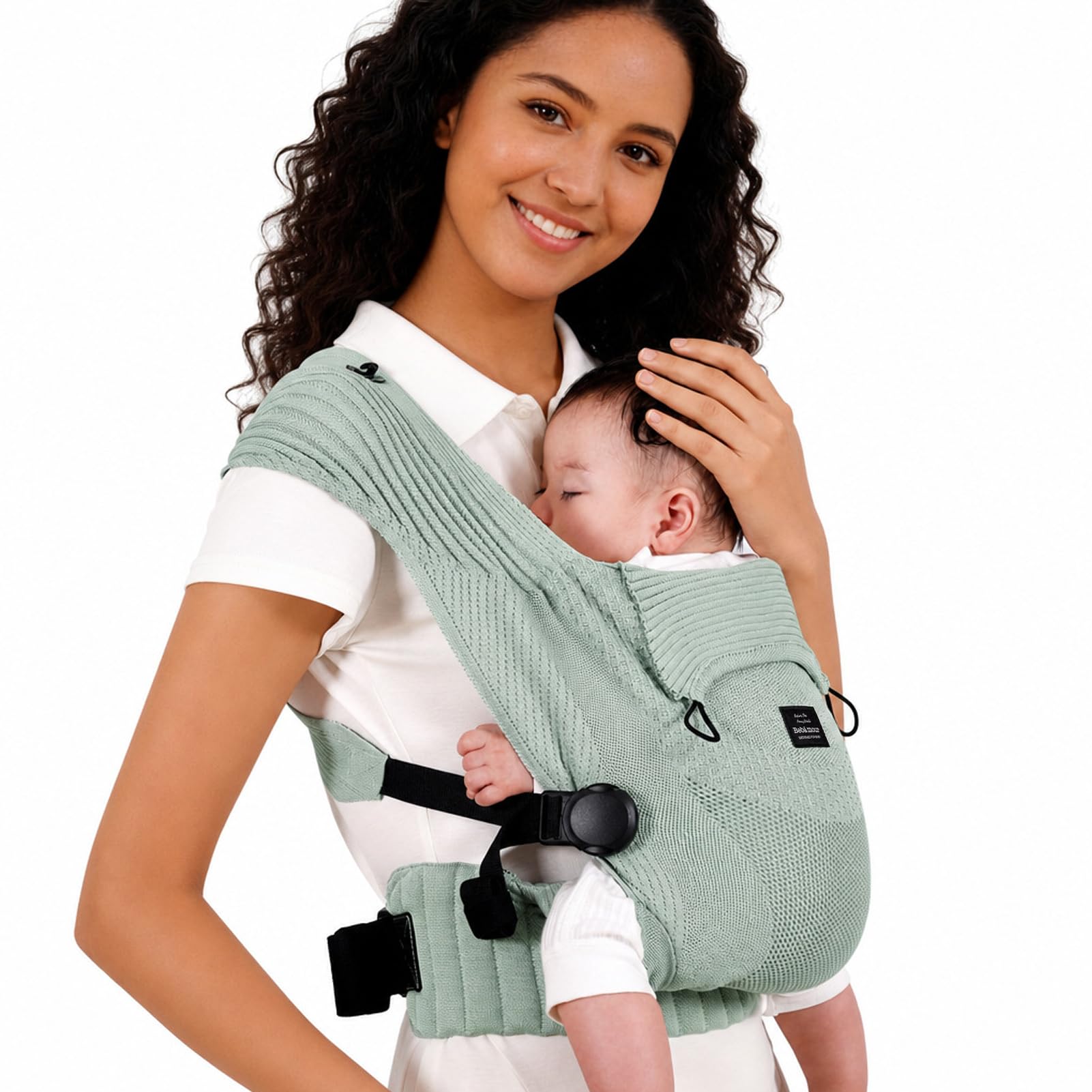 Bebamour Knit Baby Carrier,Cozy and Lightweight Carrier for 4-24 Months,Ergonomic Baby Carrier with Head Hood, Green