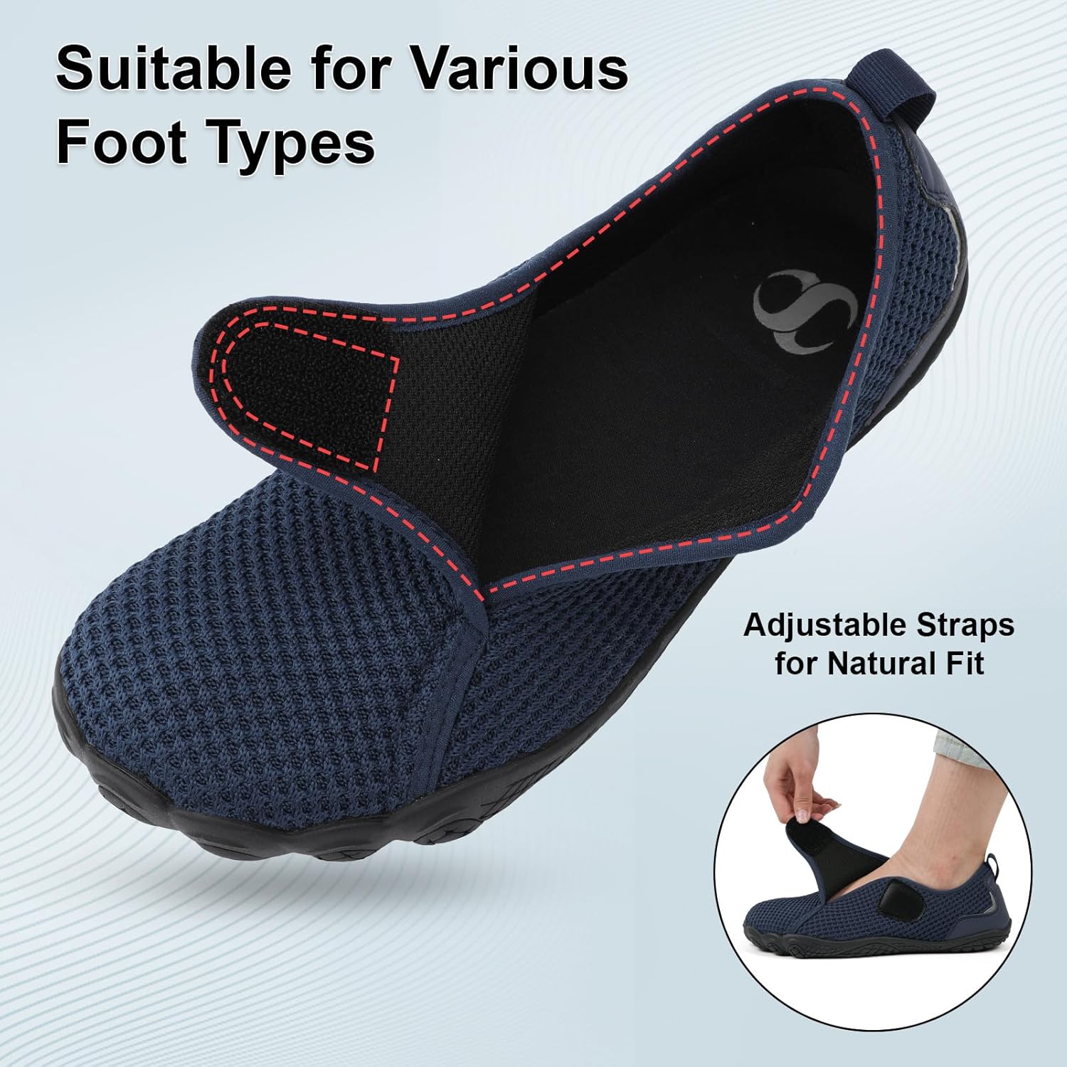 Scurtain Barefoot Walking Shoes for Women Men Adjustable Wide Diabetic Neuropathy Shoe Breathable Zero Drop Minimalist Sneakers Comfortable Slip on Beach Hiking Shoes - Image 4