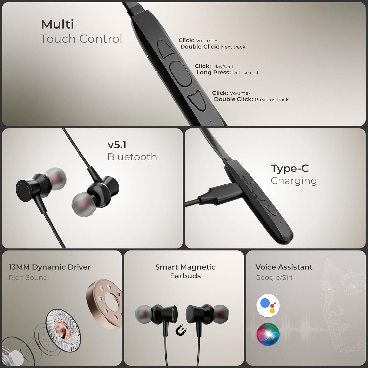 Kratos N1 Neckband Bluetooth Headphones with 30 Hours Playtime with 13mm Drivers, Rich Music Experience, Type C Fast Charging, Neckband Earphones with Voice Assistant & IPX4 Water Resistant — Amazon image 4