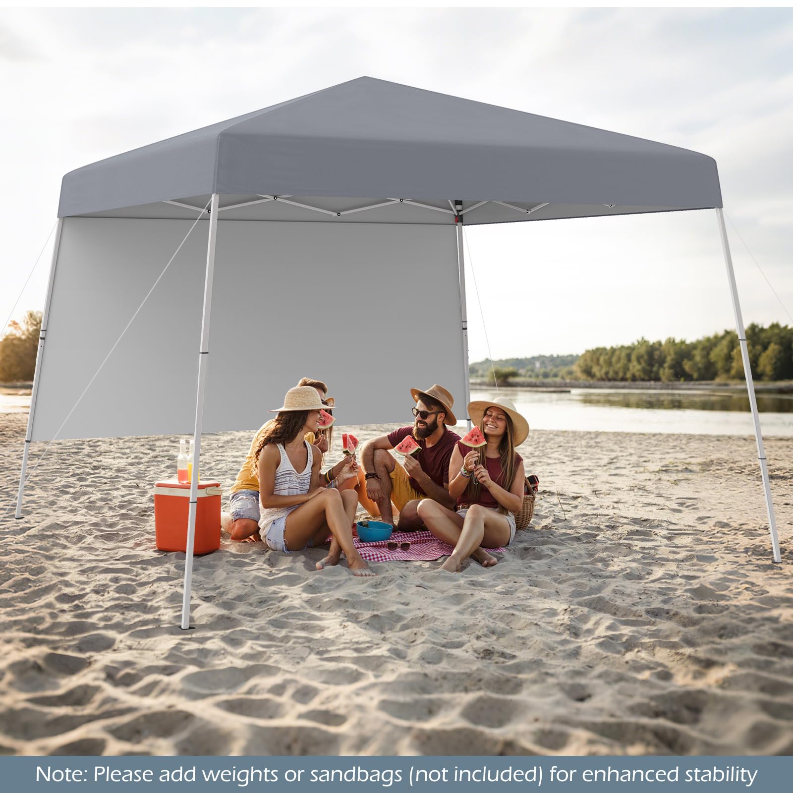 COSTWAY Gazebo Pop-up da Esterno 3 x 3 m, Gezebo Pieghevole con 1 Parete Laterale, Zaino Portatile e 4 Picchetti, Tendone Impermeabile e Resistente per Campeggio e Feste (Grigio)