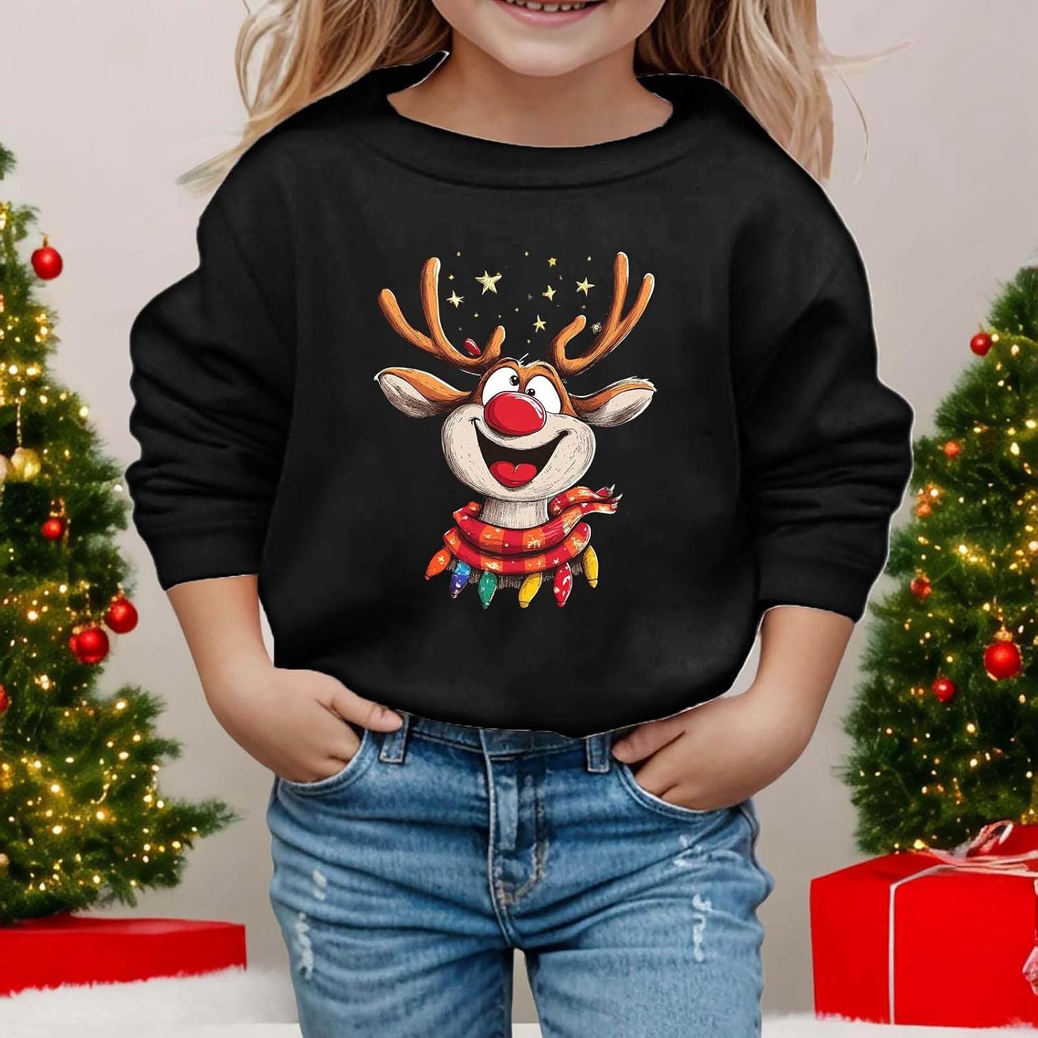 Sweatshirt Long Sleeve Christmas Crewneck Printed Pullover Tops Unisex Youth Cute Comfy Clothes For Xmas Festive Holiday Wear