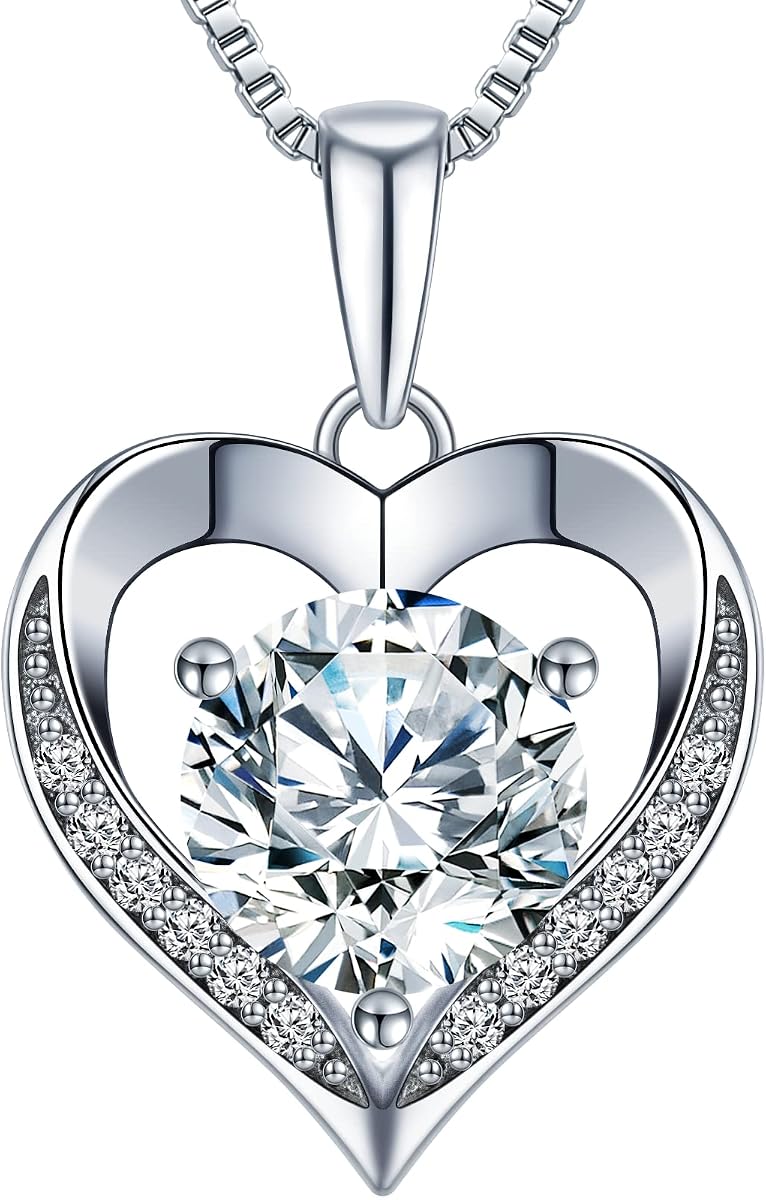 Onlylike Collar con colgante de corazón, regalo para esposa, grabado "I Love You", regalo para esposa, collar de moissanita de 1 a 3 quilates, regalo de eternidad de aniversario para esposa, regalos de cumpleaños para mujeres