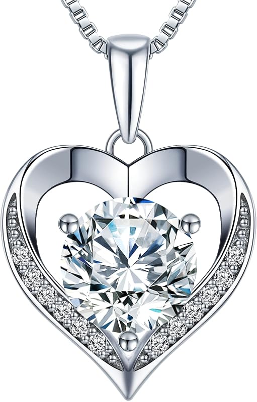 Onlylike Collar con colgante de corazón, regalo para esposa, grabado "I Love You", regalo para esposa, collar de moissanita de 1 a 3 quilates, regalo de eternidad de aniversario para esposa, regalos de cumpleaños para mujeres