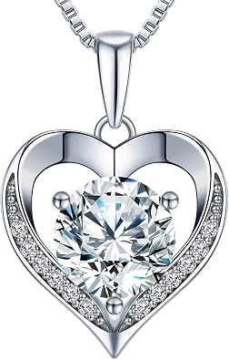 ONLYLIKE Heart Pendant Necklace Gifts for Wife, Engraved I LOVE YOU Gift for Wife, 1-3 Carat Moissanite Necklace, Anniversary Eternity Jewelry Present for Wife, Birthday Gifts for Women